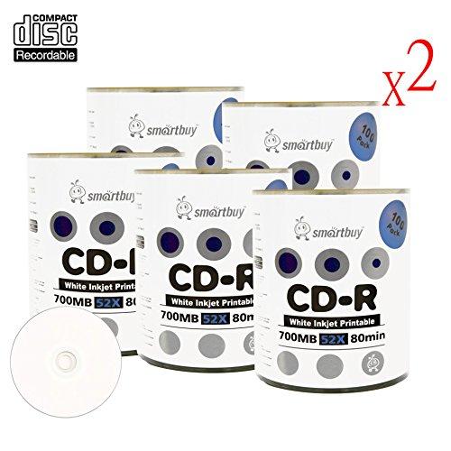 Smart Buy Smart Buy CD-R 1000 Pack 700mb 52x Printable White Inkjet Blank Recordable Discs, 1000 Disc, 1000pk