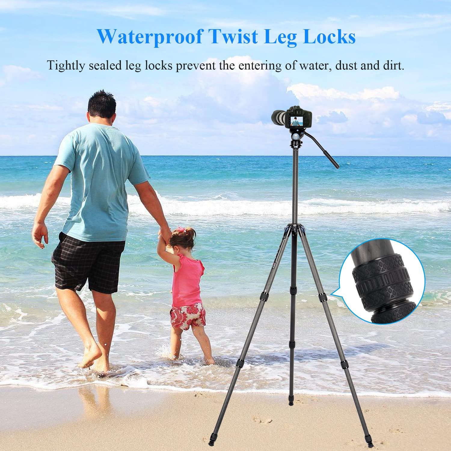 Sirui SIRUI Professional Carbon Fiber Tripod with 360Fluid Video Head, 72 Video Camera Tripod with Triangular Center Column, Large Tube, Waterproof Leg Locks, Load 6.61lbs (ST-224+VA-5)