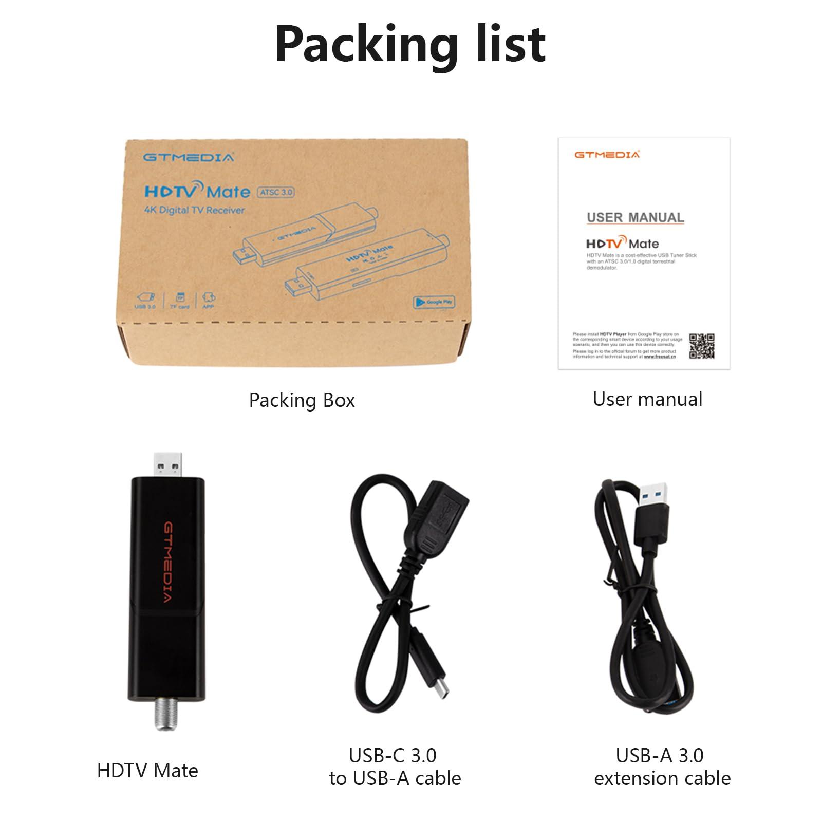 XYTEC USB TV Tuner Next-Gen ATSC 3.0 / ATSC 1.0 Stick for Multiple-Android Phone Tablet Car Computer USB 3.0 Digital TV Tuners with DVR Recording Support HDTV Player Android App