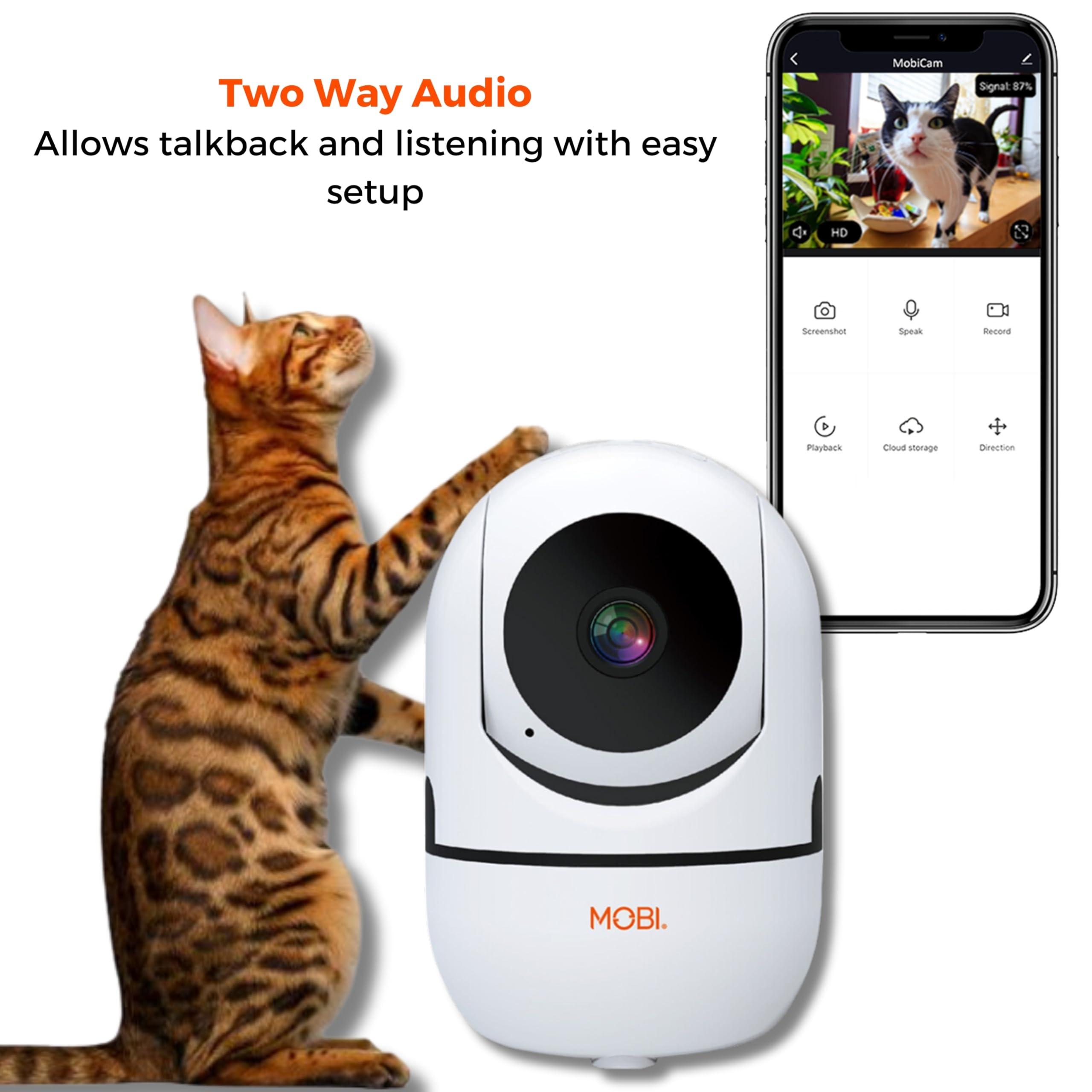 MOBI MOBI MobiCam HDX Wi-Fi Pan & Tilt Smart Pet Monitoring Camera, Pet Video Monitor, Night Vision IP Camera, Motion Detection, Full HD, Two-Way Audio, Remote View & Recording with Free Smart App