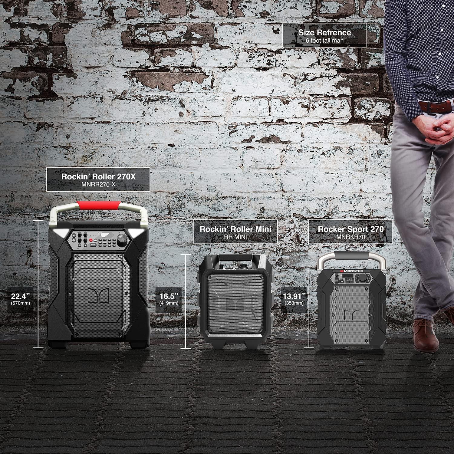 Monster Monster Rocker 270 Sport | Portable Indoor/Outdoor Wireless Speaker, 60 Watts, Up to 24 Hours Playtime, IPX4 Water Resistant, Connect to Another TWS Speaker