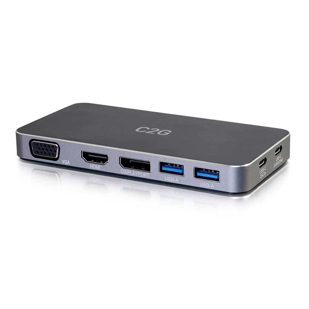 C2G C2G USB-C 7-in-1 Dual Display MST Docking Station with HDMI, DisplayPort, VGA and Power Delivery up to 100W - 4K 30Hz