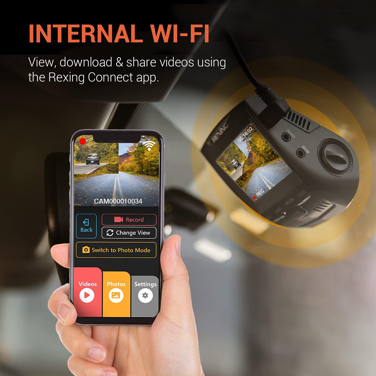 RexingUSA RexingUSA V1P 4K Dual Channel Dash Cam 4K+1080p w/Wi-Fi, 2.4 LCD, 170 Wide Angle, Rear Camera, Supercapacitor, G-Sensor, WDR, Loop Recording, Mobile App