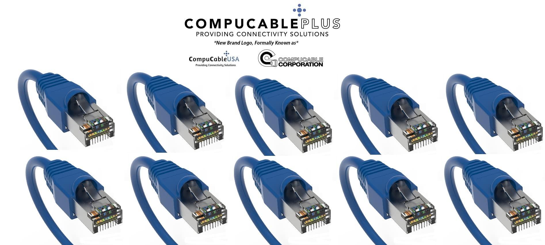 CompuCablePlusUSA CAT. 6A Ethernet 4 Twisted Pairs, 26 AWG, 10G, Bandwidth up to 550 MHz. RJ45 Plug Connector for Routers/Patch Panels/Modems/Switches.(CAT. 6A, Ethernet Cable Shielded,) (Blue, 1 Foot (10-Pack))