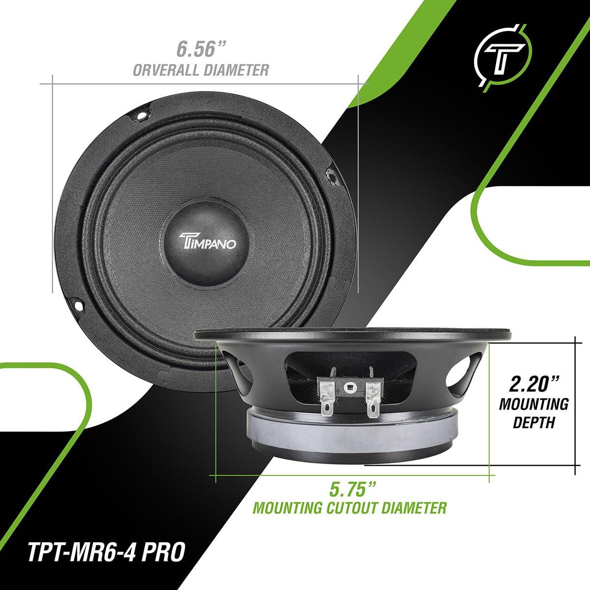 Timpano Timpano 6.5 Inch Shallow Midrange Speaker 500 Watts Max Power TPT-MR6-4 PRO, 6.5 Midrange Speakers 4 Ohm Shallow Mount Car Audio Speaker, Pro Audio Loudspeaker Compact for Doors (Single)
