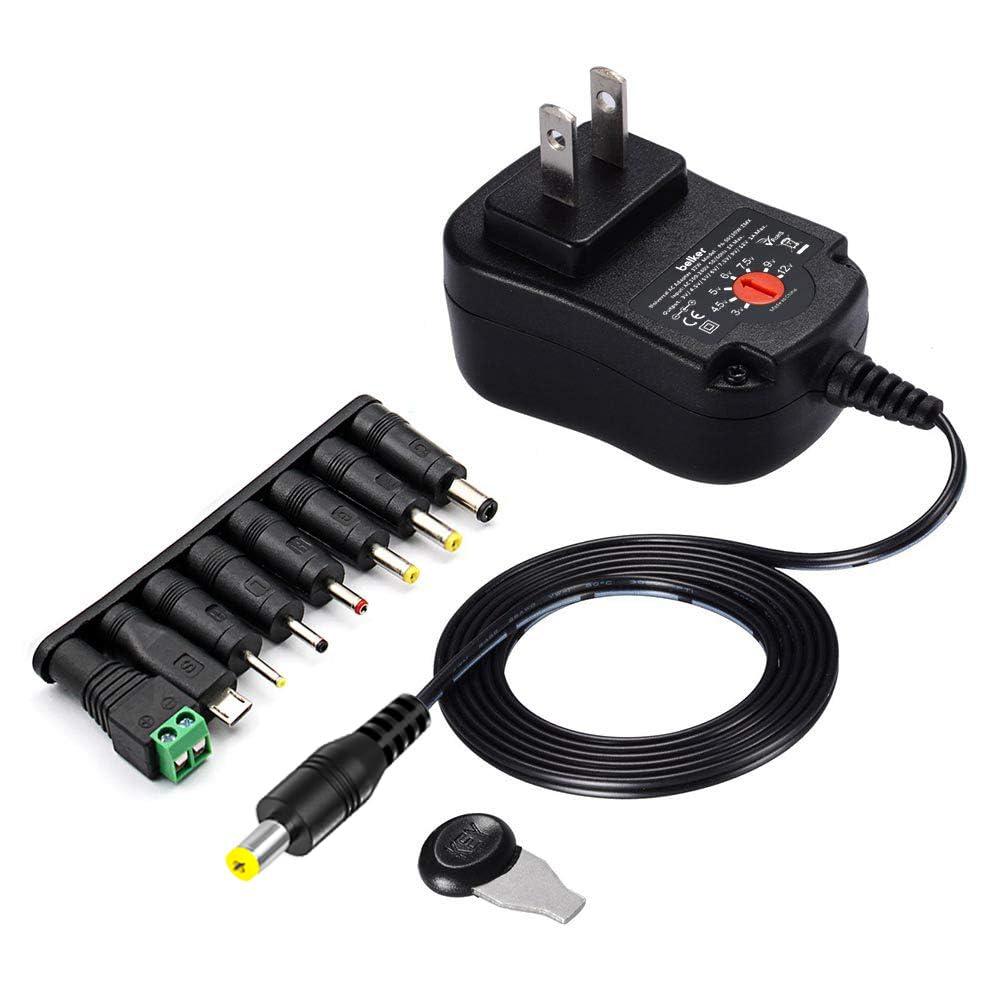 Belker Belker 12W 3V 4.5V 5V 6V 7.5V 9V 12V Adjustable Voltage Universal AC/DC Adapter Power Supply for Household Electronics,Micro USB - 1A Max. [BN]