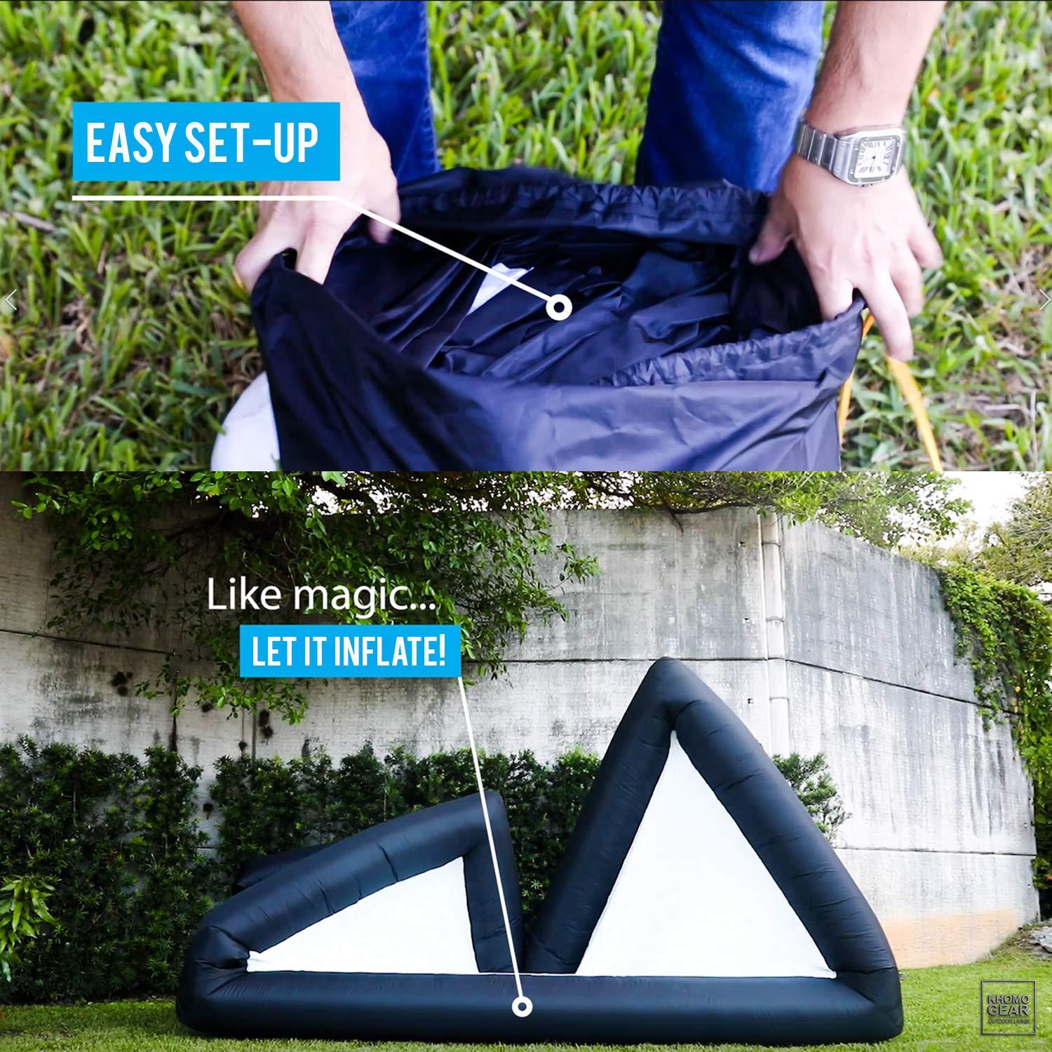 KHOMO GEAR KHOMO GEAR 20 ft Outdoor Projector Screen - Supports Front and Rear Projection - Includes Inflation Fan, Tie-Downs and Storage Bag - Inflatable Projector Screen