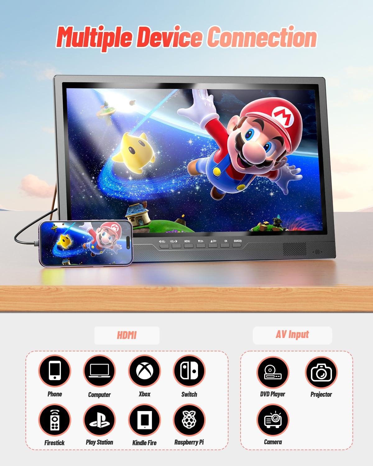 Desobry Desobry 19" Portable TV with Antenna, Small TV with HD 1080P HDMI Input, AV Input, USB Port, 180 Adjustable Stand, Small Portable TV for Kitchen Bedroom Camping RV (No WiFi)