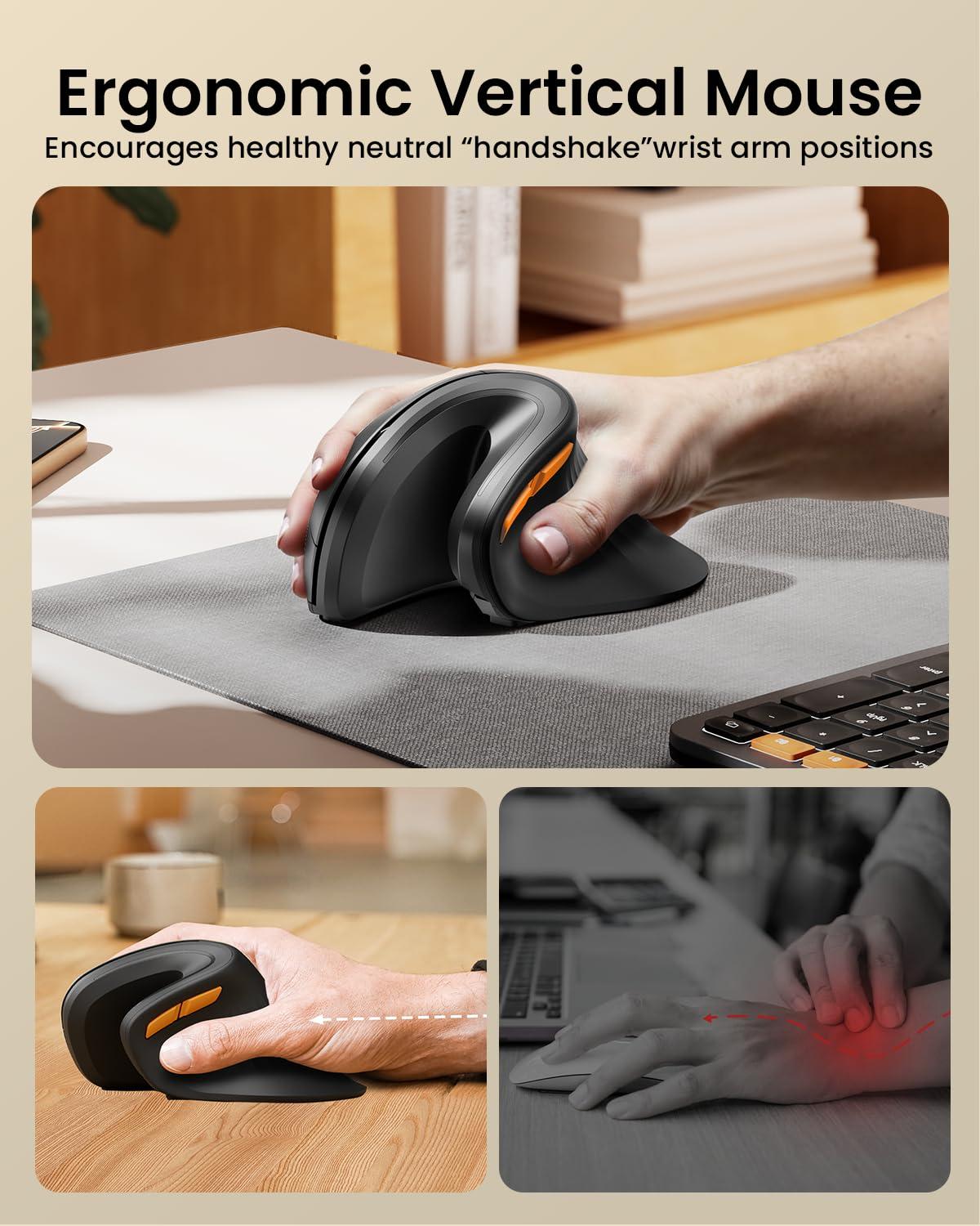 ProtoArc ProtoArc Ergonomic Vertical Mouse, EM11 NL Bluetooth Rechargeable Wireless Mouse, 3 Multi-Device Connectivity for Computer/PC/Laptop, 2.4GHz Optical Mice for Windows, Mac OS, Black