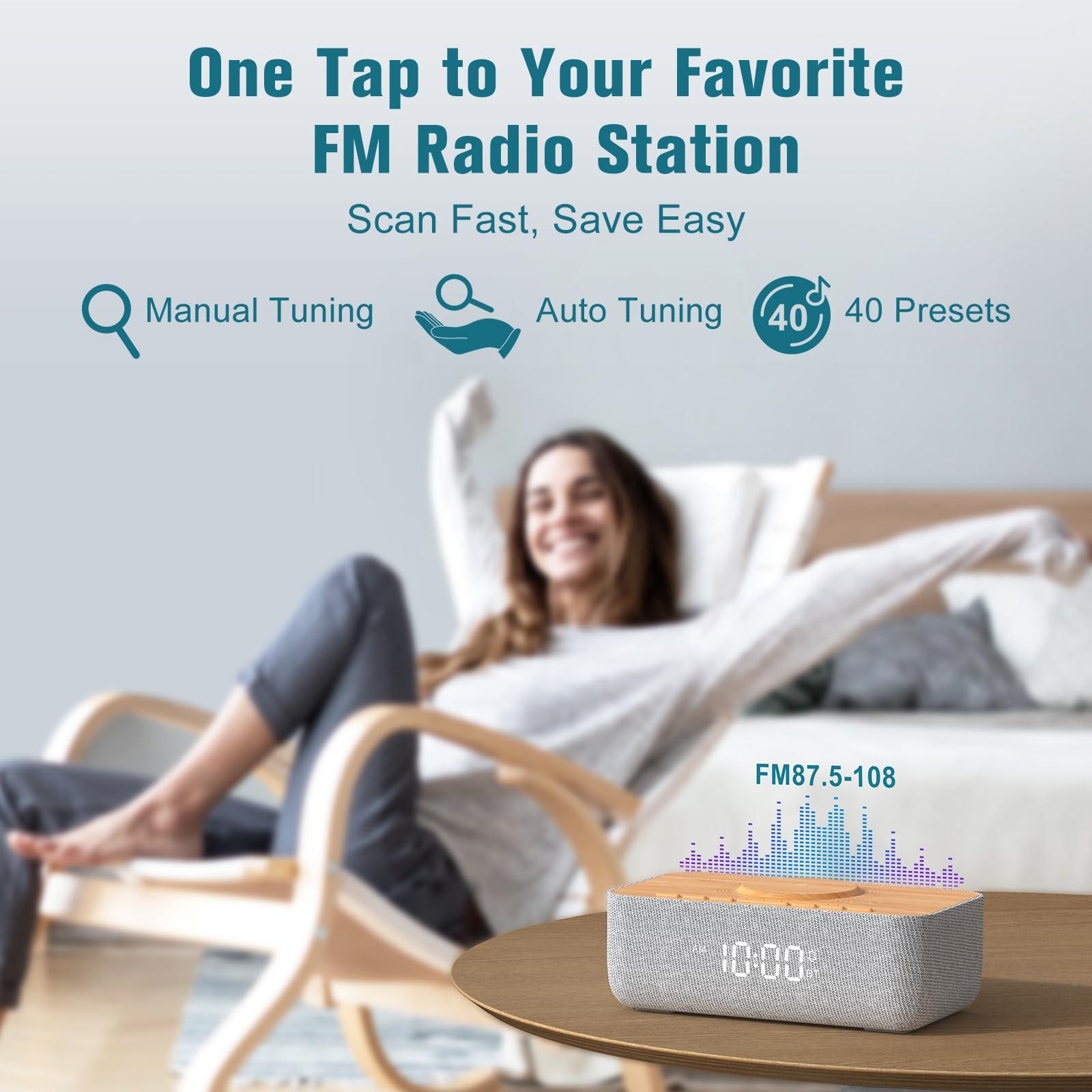 REACHER REACHER Alarm Clock Radio, Alarm Clock for Phone/iPhone Charger with Fast Magnetic Wireless Charging, Bluetooth Speaker Charger, FM Radio with Bluetooth, Dimmable Display, Bedroom, Bedside, Desk