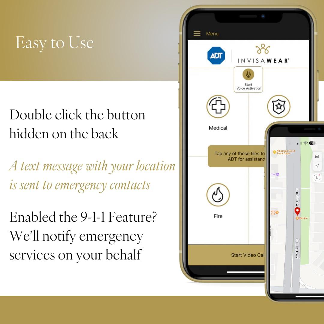 invisawear invisawear Smart Jewelry - Personal Safety Device - Gold Necklace