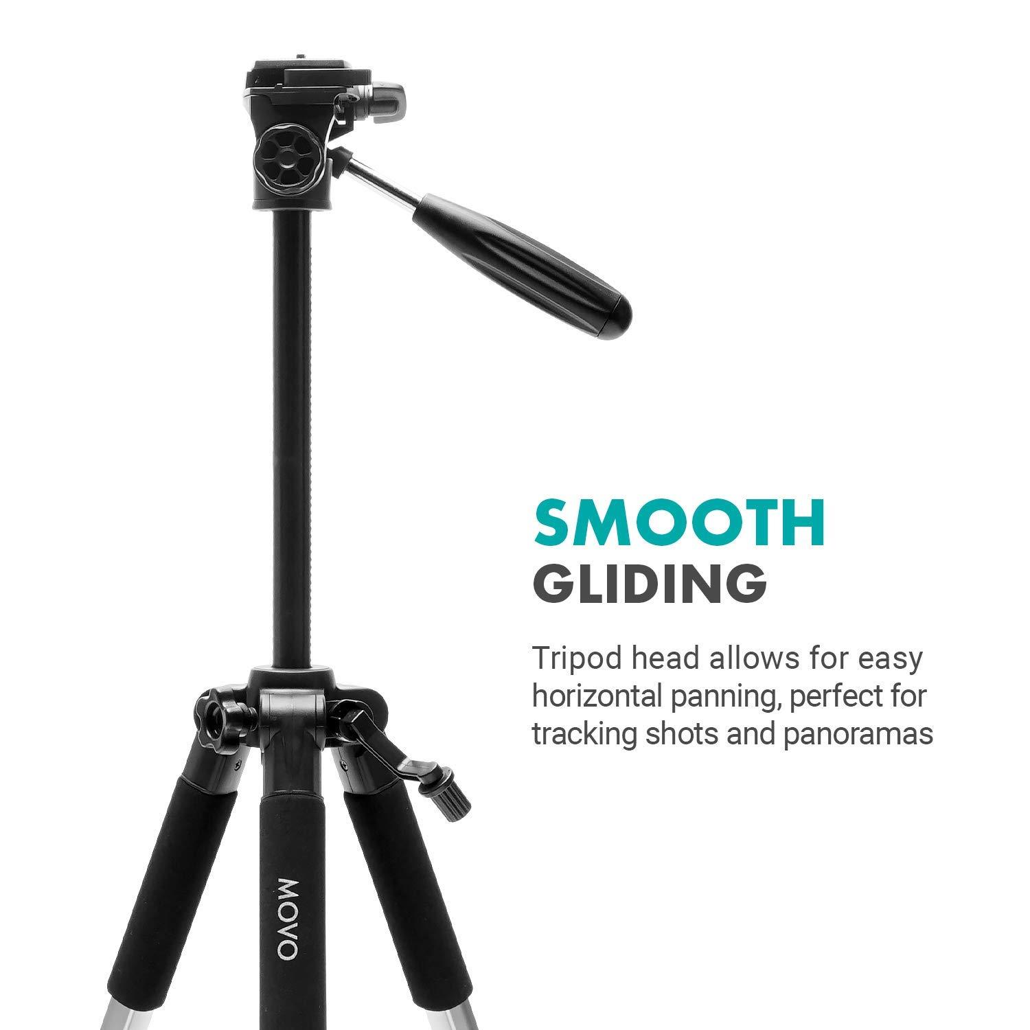 Movo Movo MV-T5 57-inch Video Camera Tripod Stand with Pan Head - Lightweight Tripod for Camera and Phone Videos, Vlogging, Film - Aluminum Travel Tripod for DSLR Camera with Digital Camera Tripod Mount