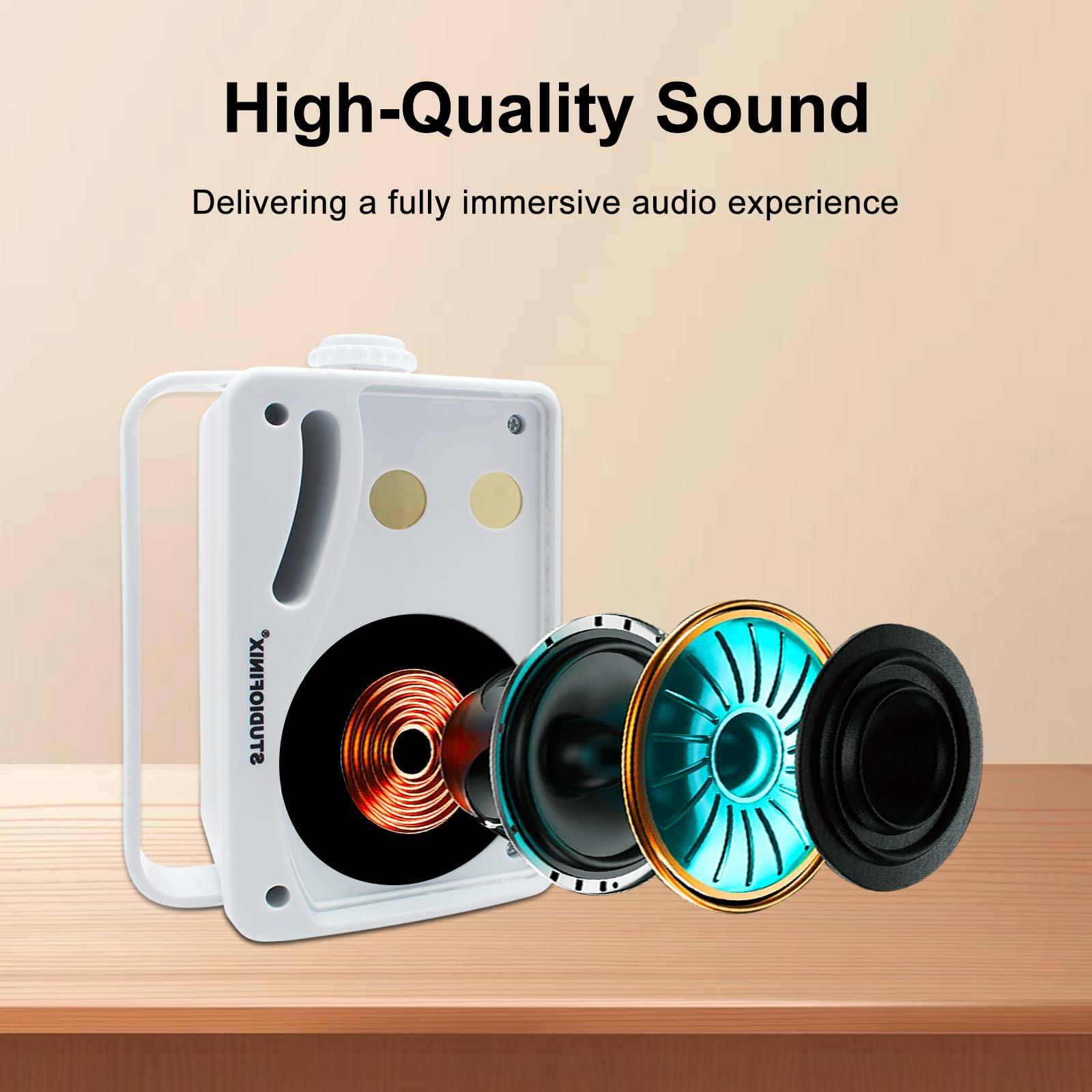 STUDIOFINIX STUDIOFINIX 3.5 Inch Outdoor Bluetooth Speakers Waterproof Wired,3 Way 200W Upgrade Premium Wall Mount Speakers,Ideal use in Patio,Deck, Indoor OutdoorWhite