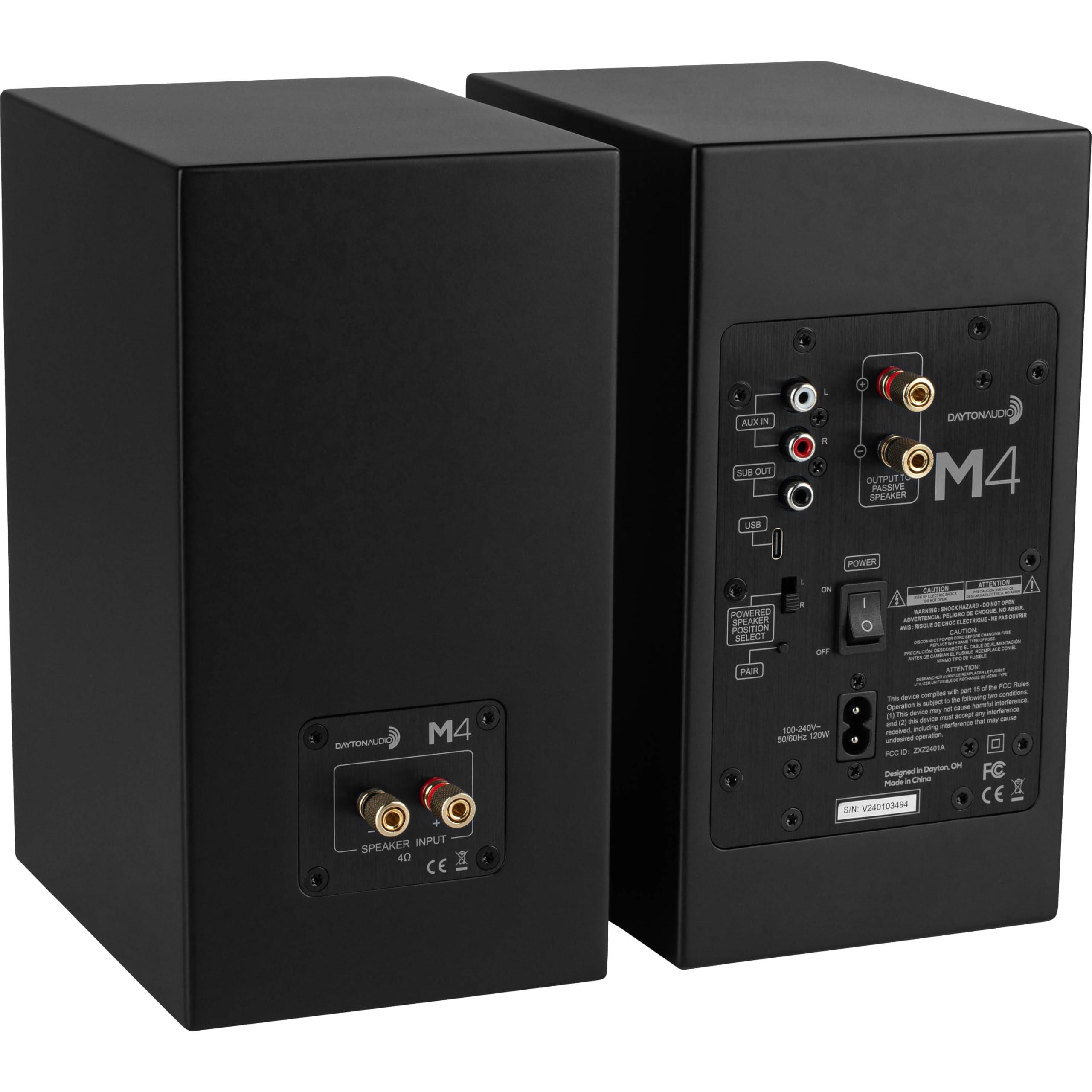 Dayton Audio Dayton Audio M4 Powered Desktop Speakers with Bluetooth and USB DAC | Remote Included | 150W Peak Power | Pair (Black, 4in)