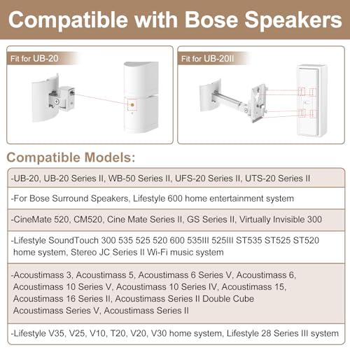 Dinghosen Speaker Wall&Ceiling Mount for Bose UB-20,UB-20 Series II Speaker Wall Mount Bracket for Bose Cube Speakers/Lifestyle/CineMate/Surround/SoundTouch/Acoustimass Home System Tilt&Swivel Adjustable(White)