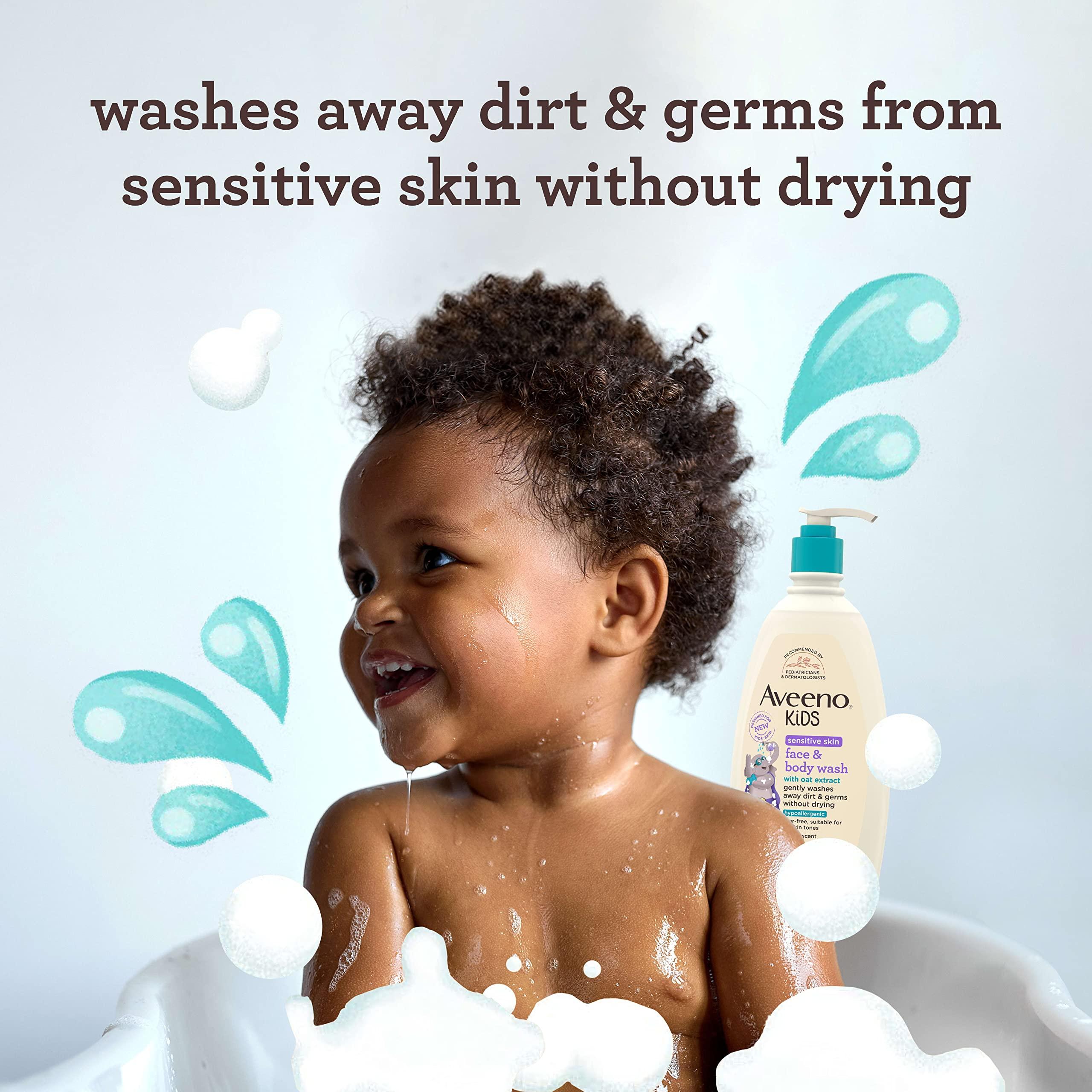 AVEENO BABY Aveeno Kids Sensitive Skin Face & Body Wash with Oat Extract, Gently Washes Away Dirt & Germs Without Drying, Tear-Free & Suitable for All Skin Tones, Hypoallergenic, 18 fl. Oz