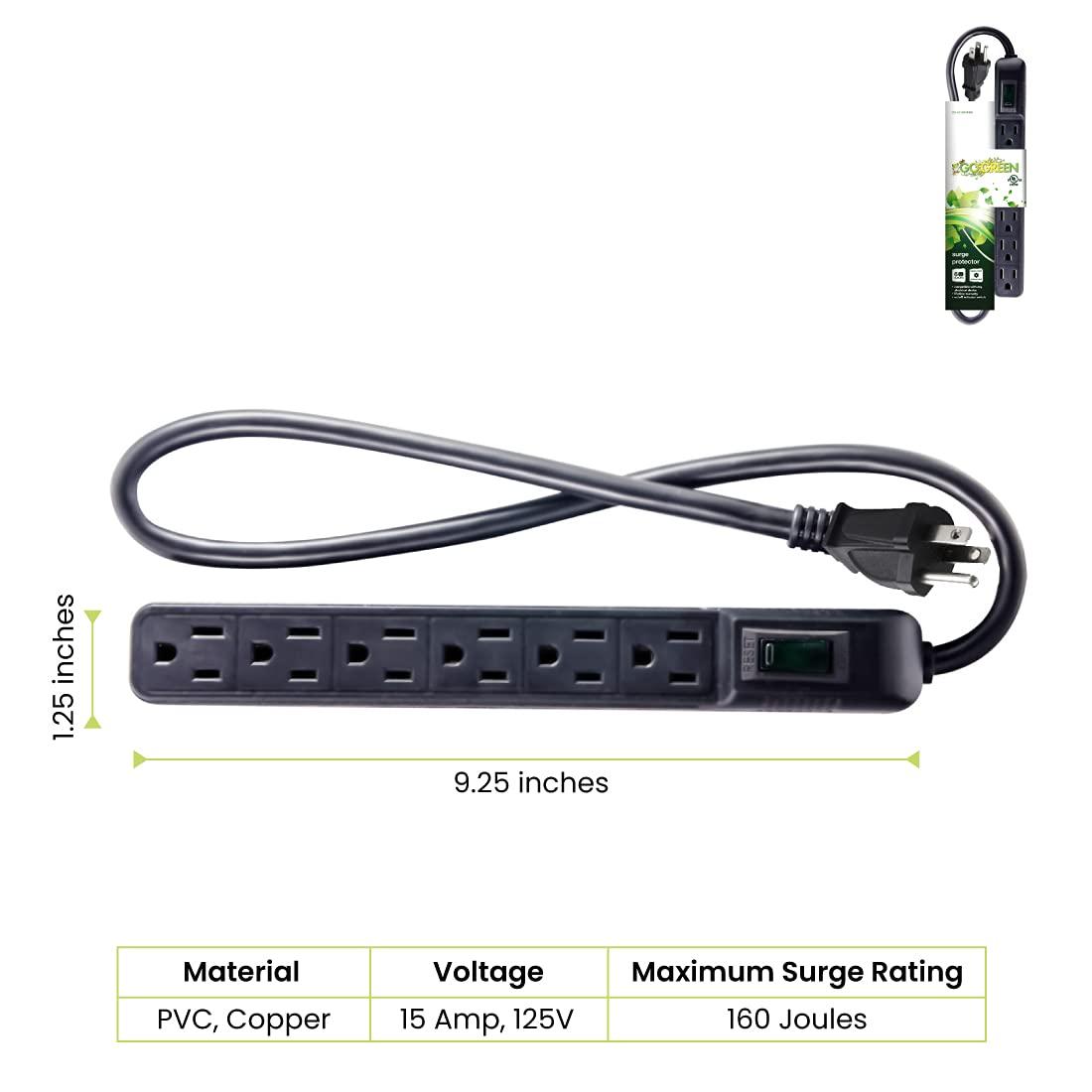 Go Green Power Inc. Go Green Power Inc. GG-16103MINBK 6 Outlet Surge Protector, Black