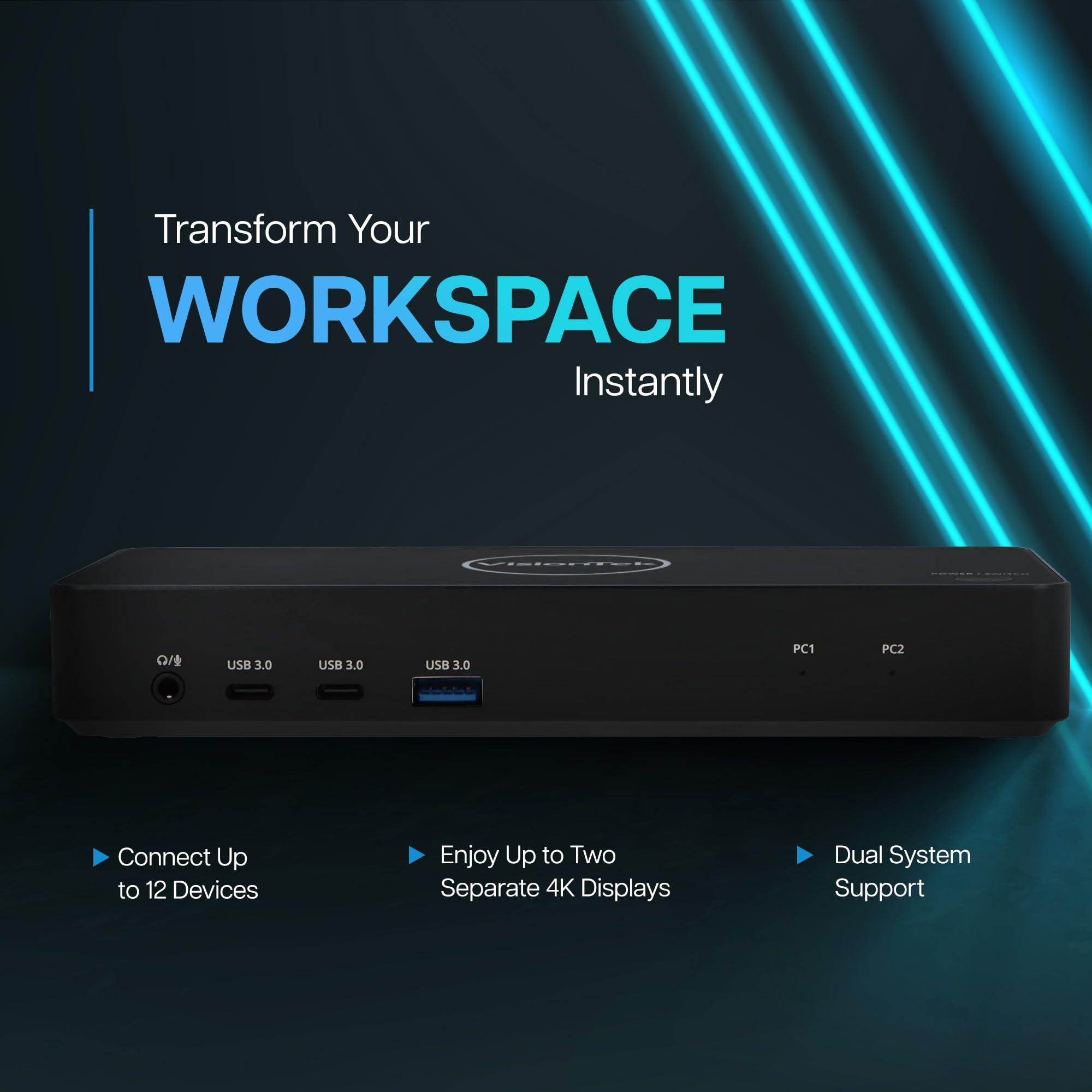 VisionTek VisionTek VT2900 12in1 USB-C Docking Station KVM Switch Single Host HDMI, DisplayPort, 100W PD Port, 3.0 USB Ports, Audio, Thunderbolt & Ethernet Port Compatible Hub for Laptops & PC