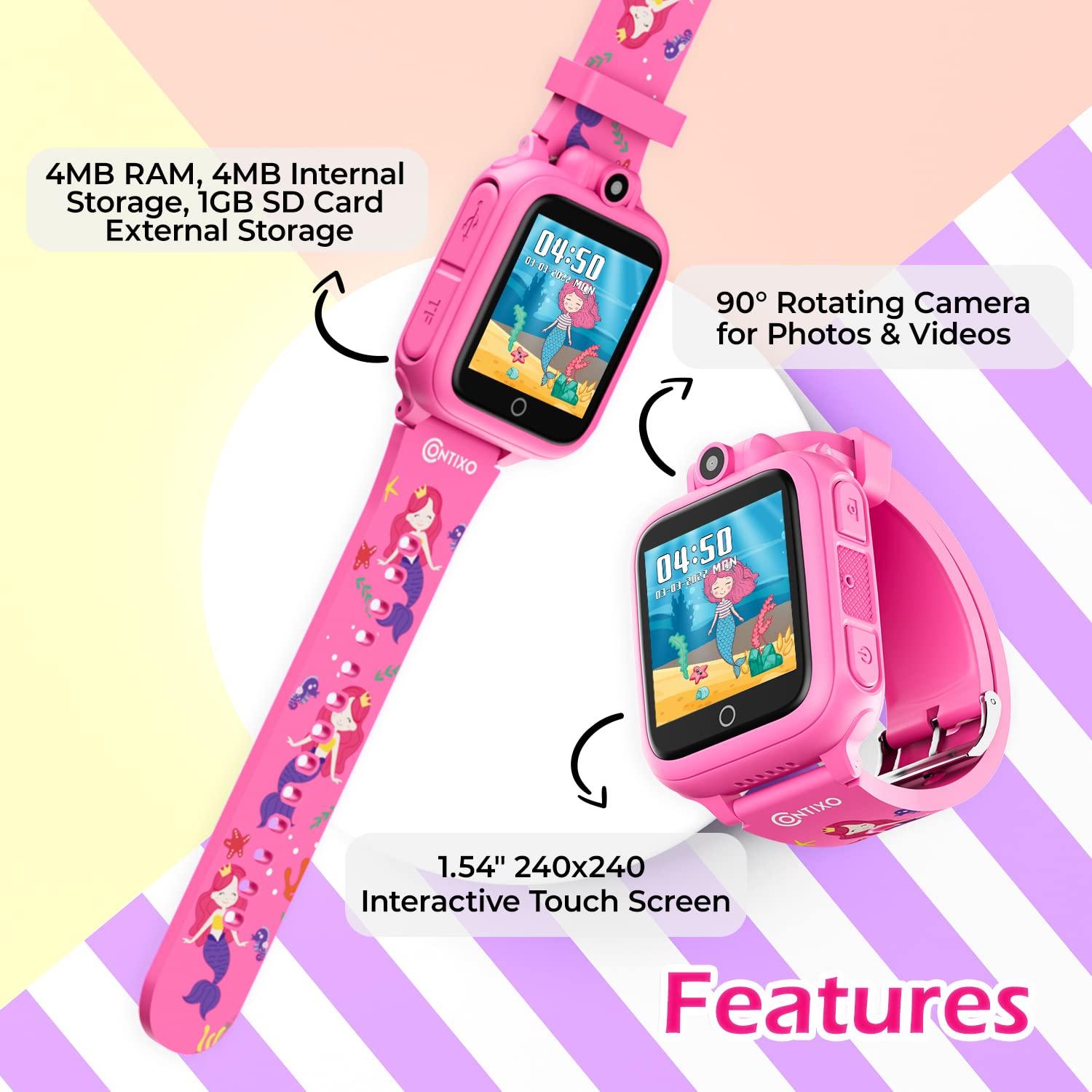 Contixo Contixo Kids Smartwatch - Educational Watch with Games, Camera, Music Player, Alarm, Customizable Wallpaper - for Boys & Girls Ages 4-12 (Pink)