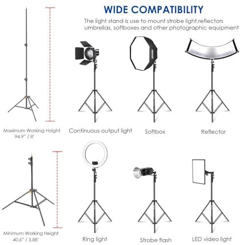 Impact Impact Link Interlocking Air-Cushioned Light Stand (7.9') - Heavy Duty 3-Section Light Stand for Photography, 8.8 lb Capacity, 5/8" Baby Pin, 3/8"-16 Thread for Studio Lighting, LED, Ring Lights