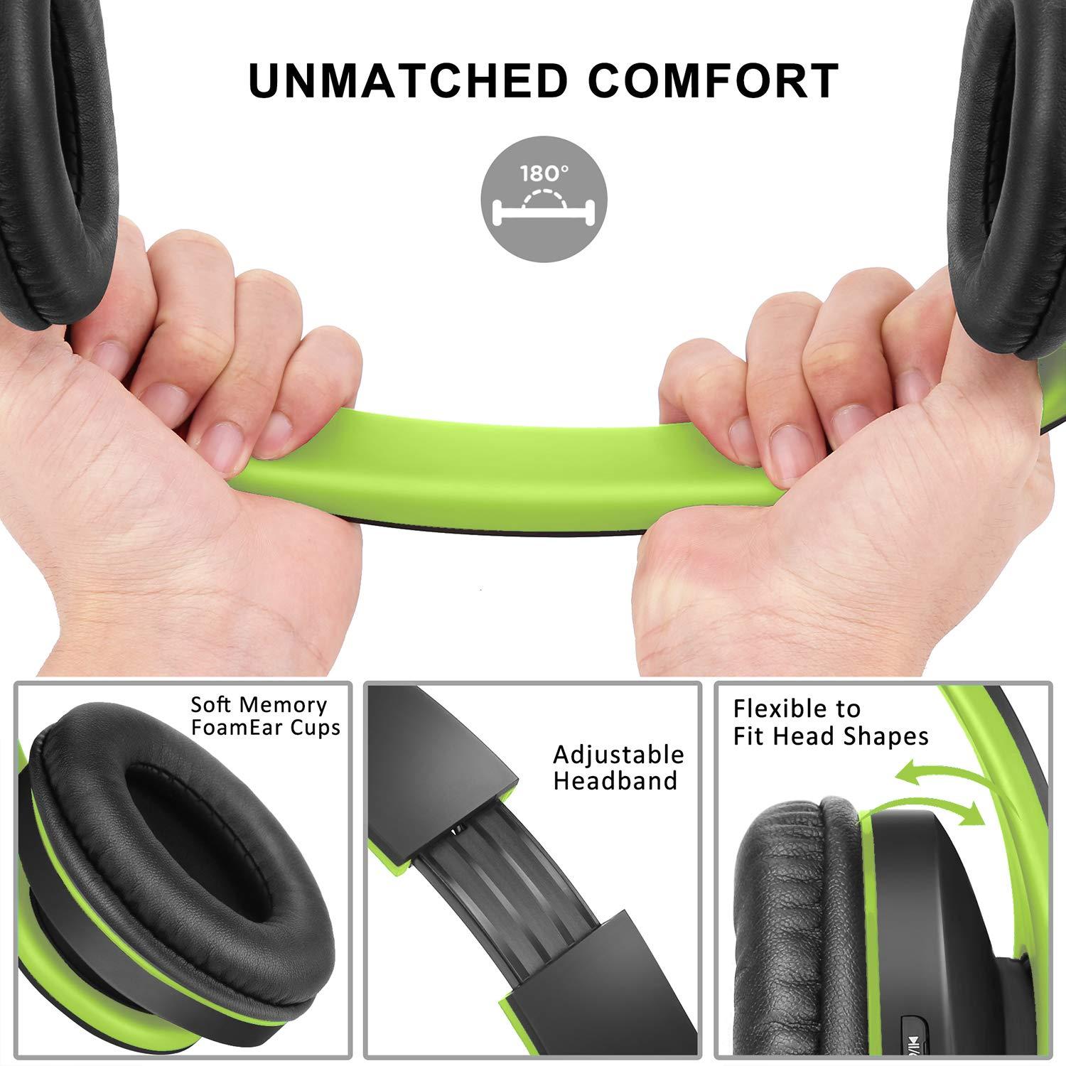 ZIHNIC ZIHNIC Bluetooth Headphones Over-Ear, Foldable Wireless and Wired Stereo Headset Micro SD/TF, FM for Cell Phone,PC,Soft Earmuffs &Light Weight for Prolonged Wearing(Black/Green)