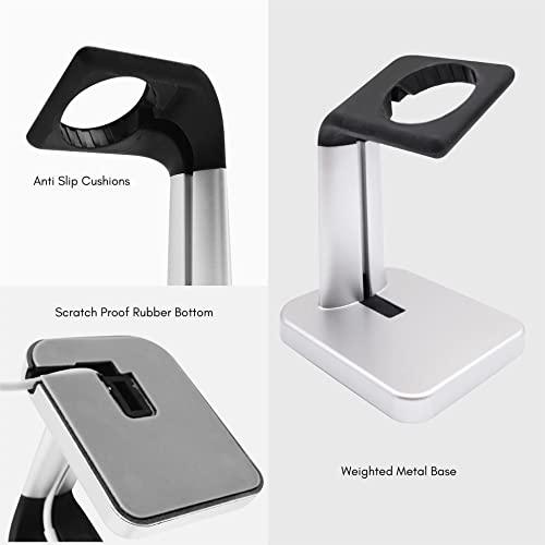 Macally Macally Apple Watch Stand for Series Ultra 9 8 7 6 5 4 3 2 1 SE (49mm 45mm 44mm 42mm 41mm 40mm 38mm) - Apple Watch Charger Stand Dock Holder - Sleek Desk iWatch Charging Station - Silver