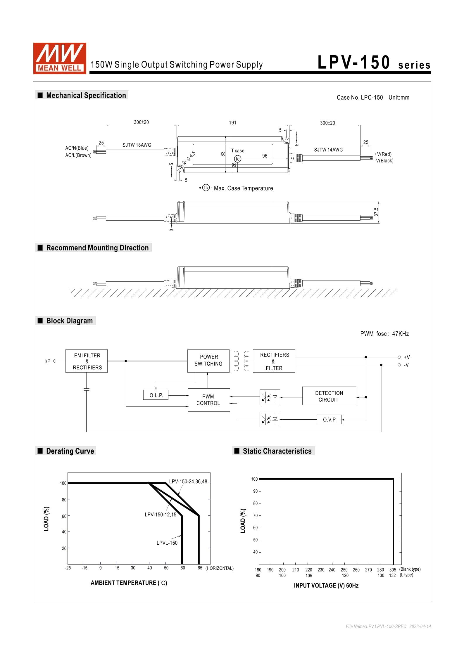 MEAN MELL Mean Well LPV-150-36 151.2W Single Output Switching Power Supply 36V/4.2A