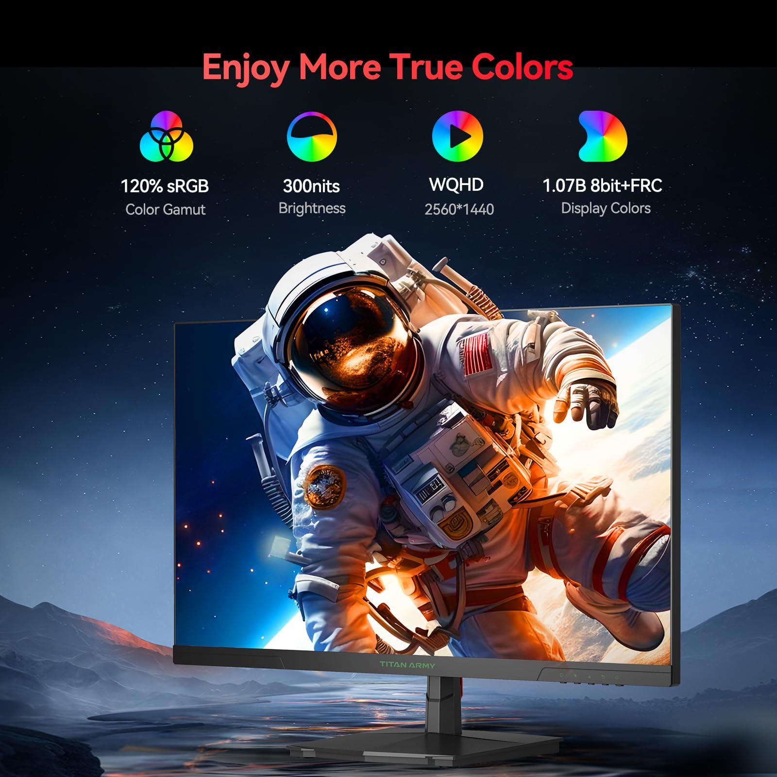 TITAN ARMY TITAN ARMY 27 Inch 180Hz 1440p Gaming Monitor, Fast IPS Panel, QHD 2K 2560 x 1440p, HDR 1ms GTG, Adaptive Sync Vertical Monitor, 120% sRGB, VESA 100 * 100 HDMI 2.0, DisplayPort 1.4, P27GR