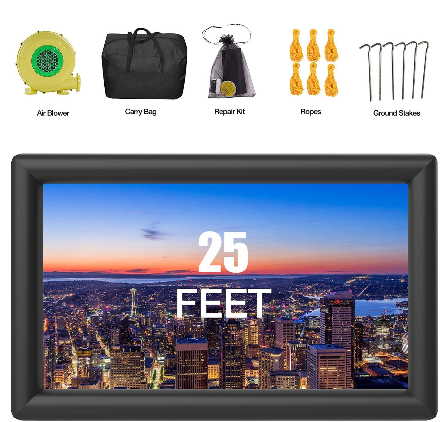 PPXIA PPXIA Inflatable Movie Screen Outdoor Projector Screen for Outside 25ft, Large Blow Up Screens Front and Rear Projection with Air Blower, Best for Movie Nights Backyard Home Theater