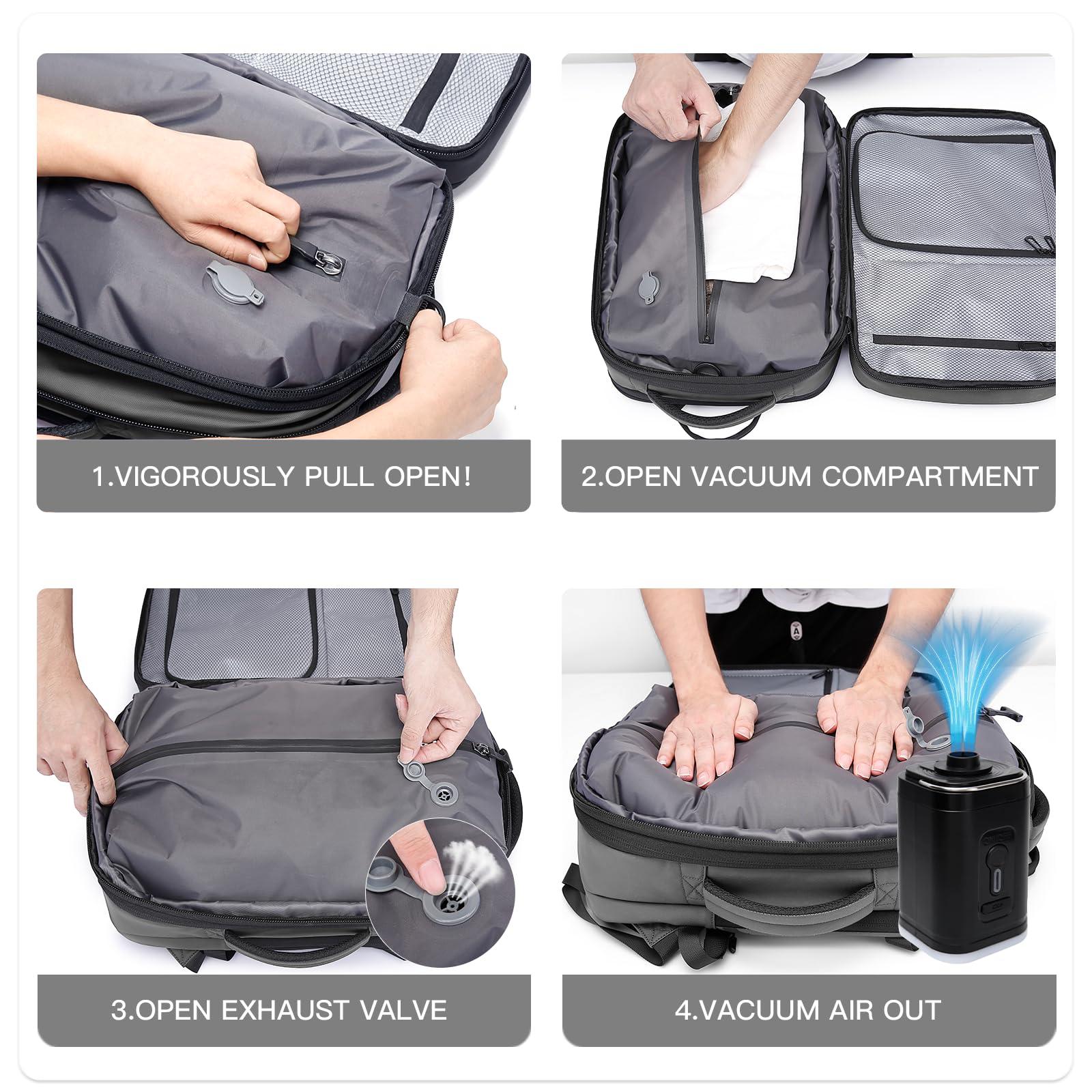 BANGE BANGE Backpack with Anti-Theft Vacuum Compression Travel Backpack,Expandable Backpacks with Pump for Airplanes