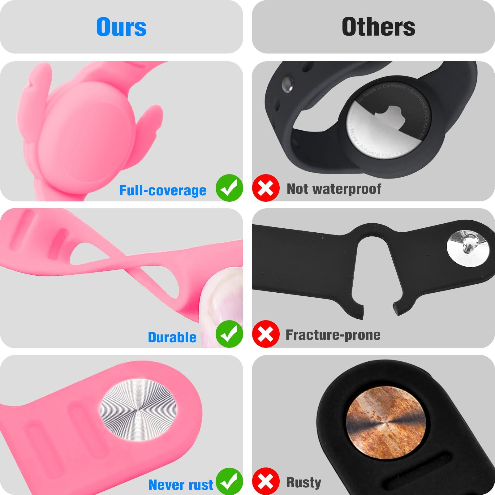 ZHOC 2 Pack AirTag Holder for Kids, Waterproof Airtag Bracelet for Kids with Cute Cartoon Design, Full Coverage Anti-Lost Silicone Airtag Accessories for Child, Healthy Material Pink + Blue