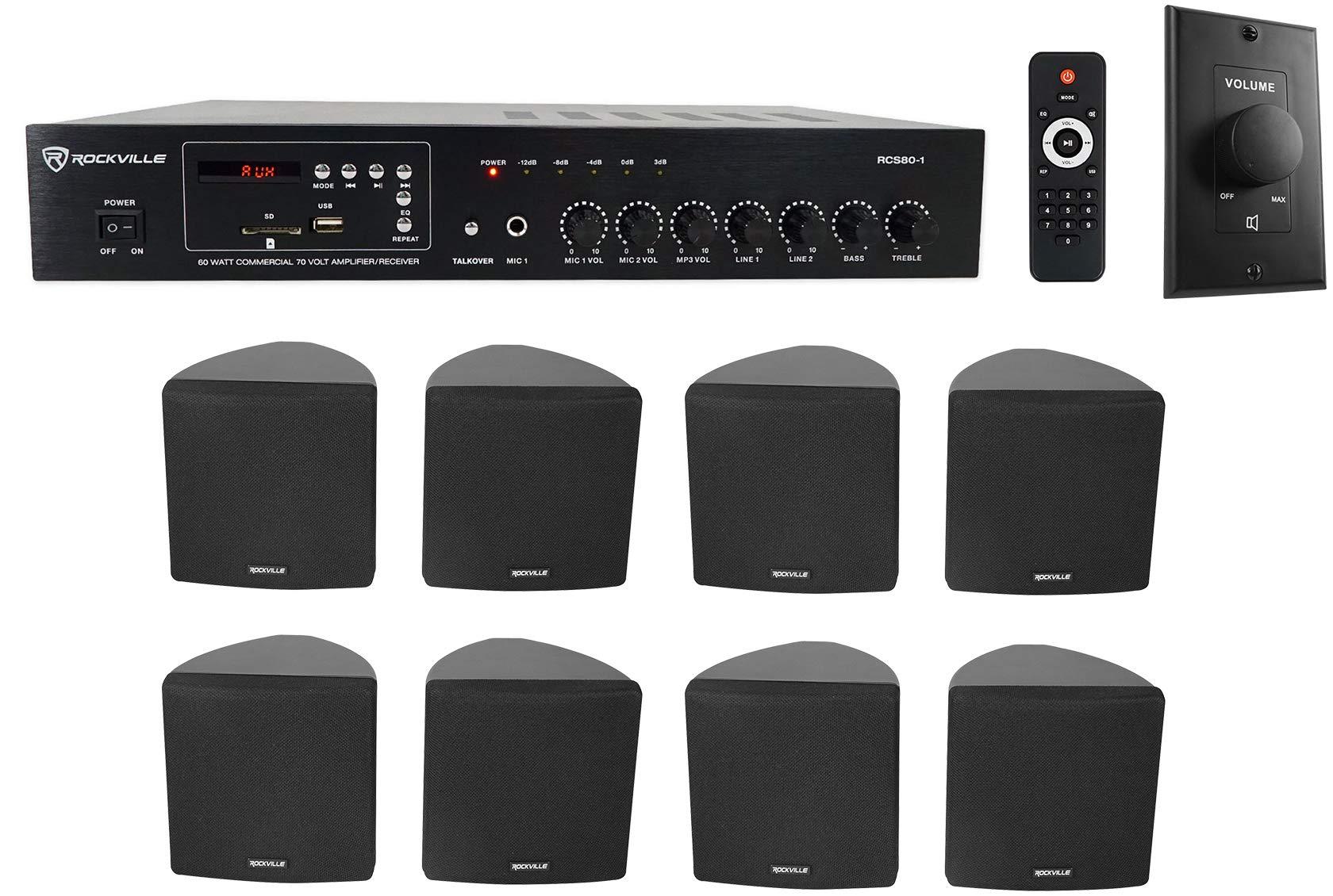 Rockville Rockville Commercial Restaurant Amp+(8) Black 3.5\" Cube Speakers+Wall Controller