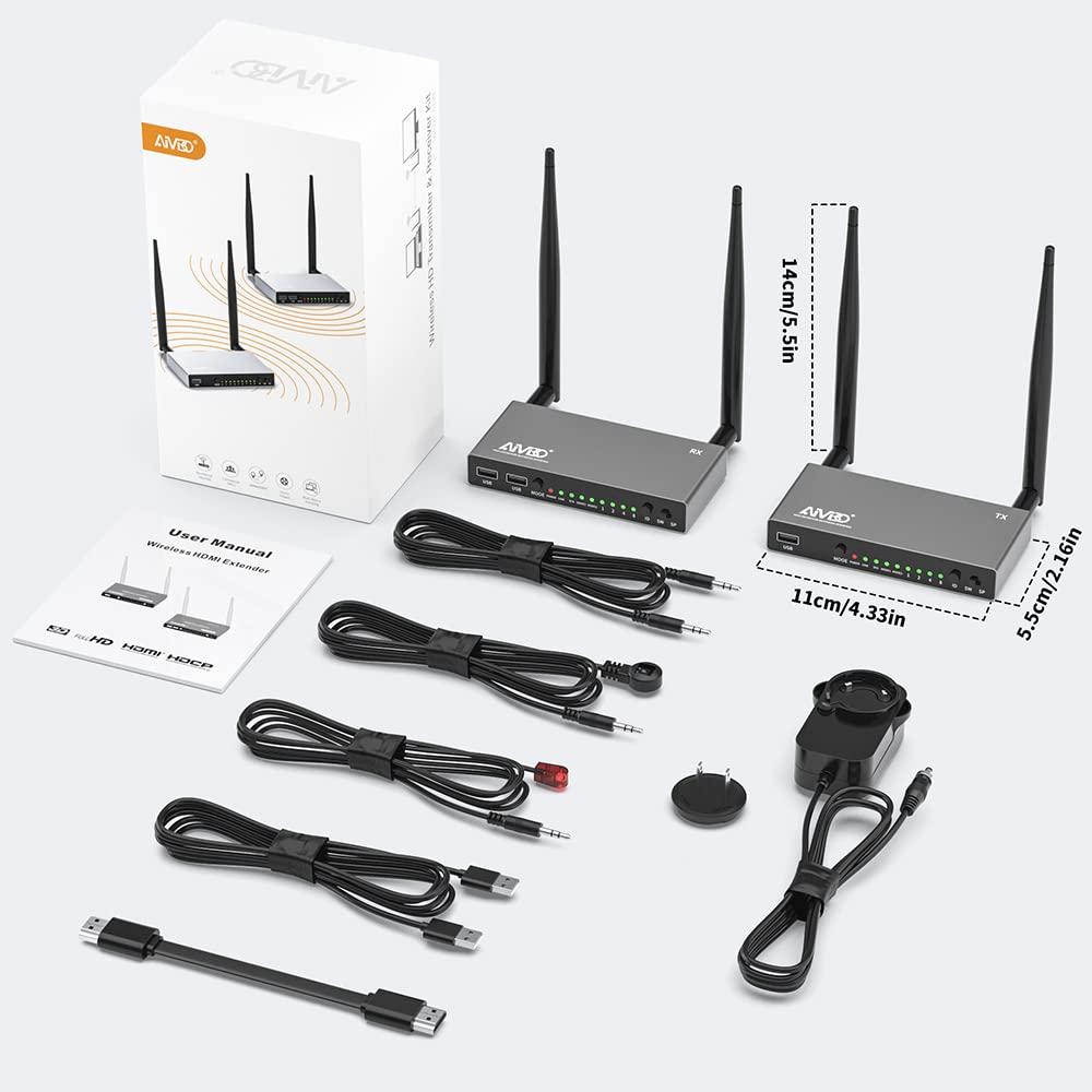 TIMBOOTECH TIMBOOTECH Wireless HDMI Transmitter & 2 Receivers, Multiple TVs, 5.8G HDMI Wireless Extender, 1080P@60Hz, 820FT, KVM, IR Remote, HDMI Loop Out, Live Stream Video &Audio to Multiple Displays(1TX+2RX)