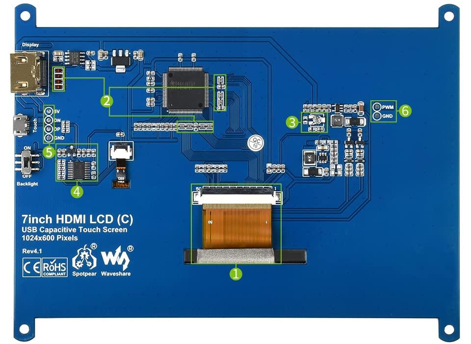 waveshare waveshare 7inch HDMI LCD IPS Capacitive Touch Screen 1024600 Display Monitor for All Rev Raspberry Pi 4B/3B+/3B/2B/B+/A+/Zero,BeagleBone Black Windows 10/8.1/8/7