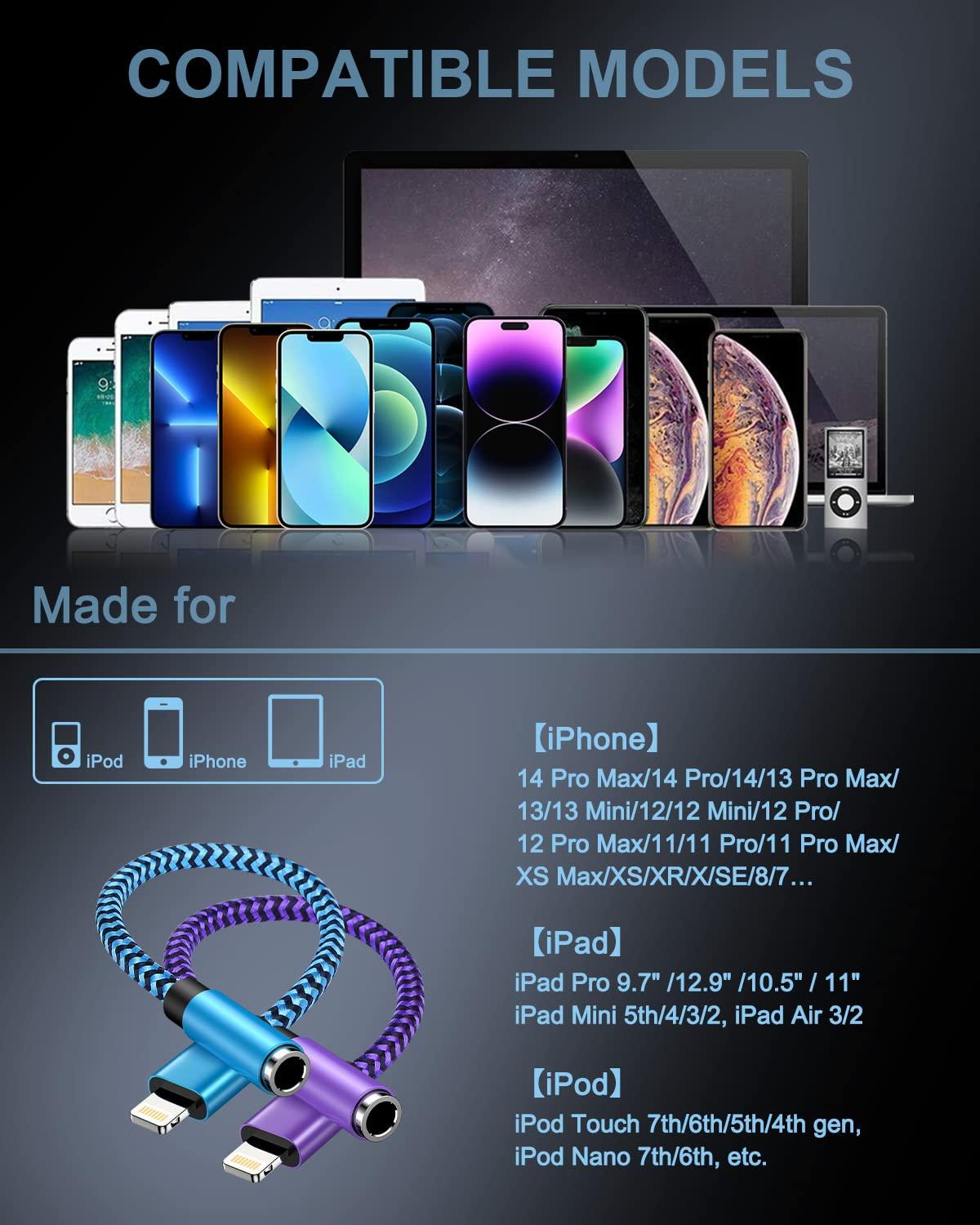 Haoano 2-Pack Lightning to 3.5mm Aux Adapter, iPhone Headphone Adapter for Aux Cord [Apple MFI Certified] iPhone 3.5mm Jack Audio Adapter Dongle for iPhone 14 13 12 11 Pro Max Plus Mini XR XS 8 iPad iPod