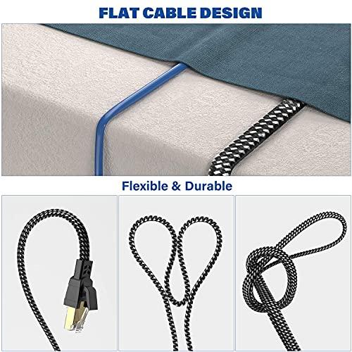 Orbram Cat 8 Ethernet Cable(10ft + 200ft), 26AWG Nylon Braided High Speed Heavy Duty Cat8 Network LAN Patch Cord, 40Gbps 2000Mhz SFTP RJ45 Flat Cable Shielded in Wall, Indoor&Outdoor for Modem/Router/Gaming