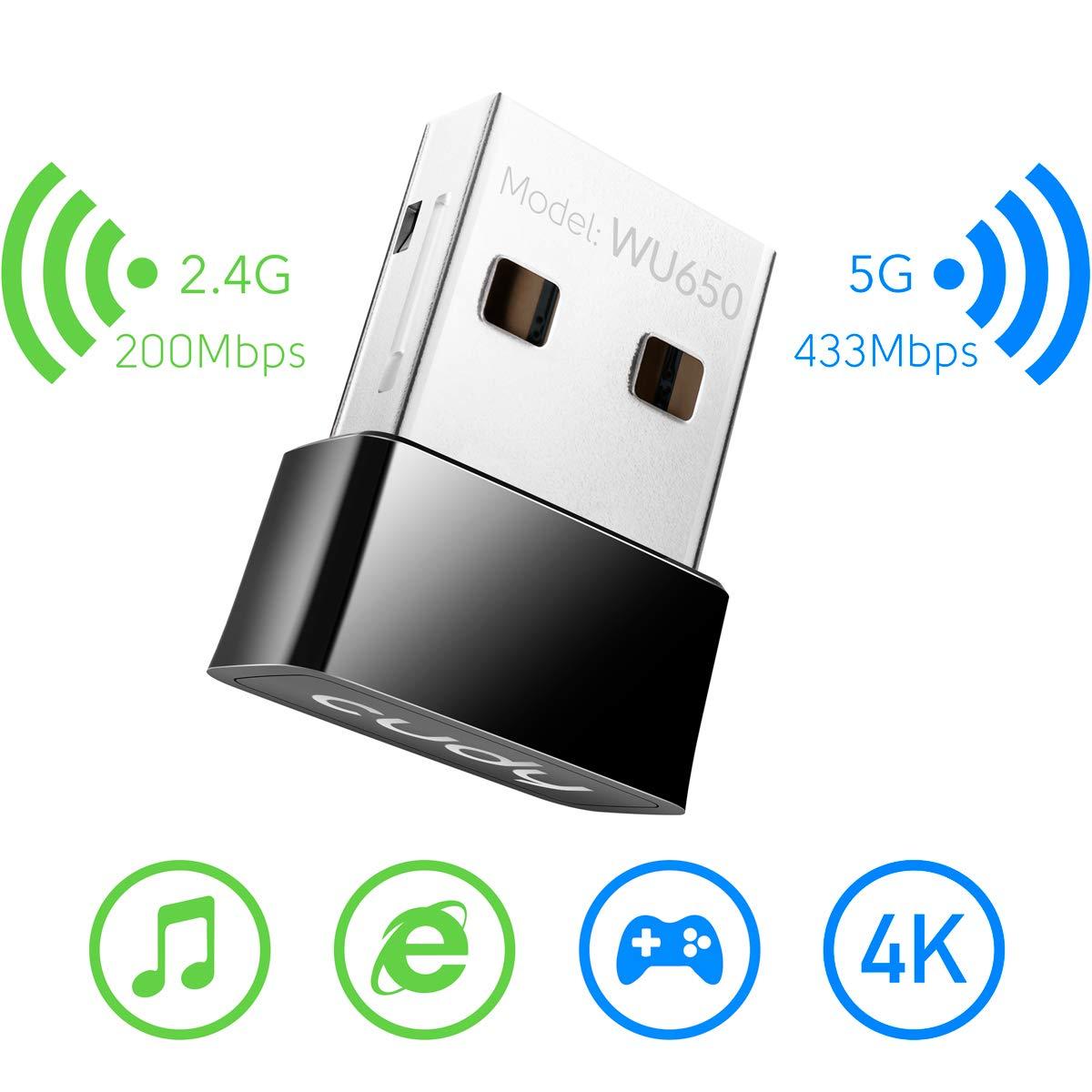 Cudy Cudy AC 650Mbps USB WiFi Adapter for PC, 5GHz/2.4GHz Wireless Dongle, WiFi Wireless Adapter for Laptop - Nano Size, Compatible with Windows XP / 7/8.x /10/11, Mac OS