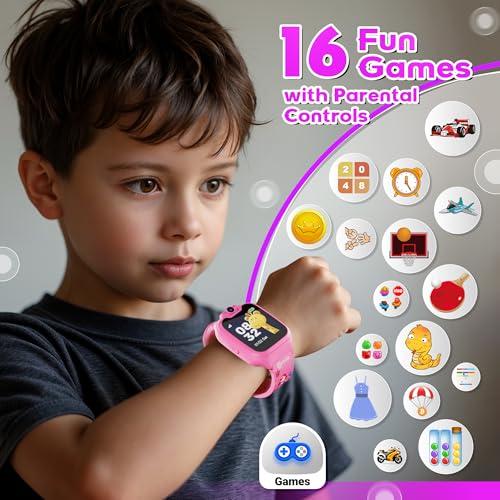 Contixo Contixo Kids Smartwatch - Educational Watch with Games, Camera, Music Player, Alarm, Customizable Wallpaper - for Boys & Girls Ages 4-12 (Pink)