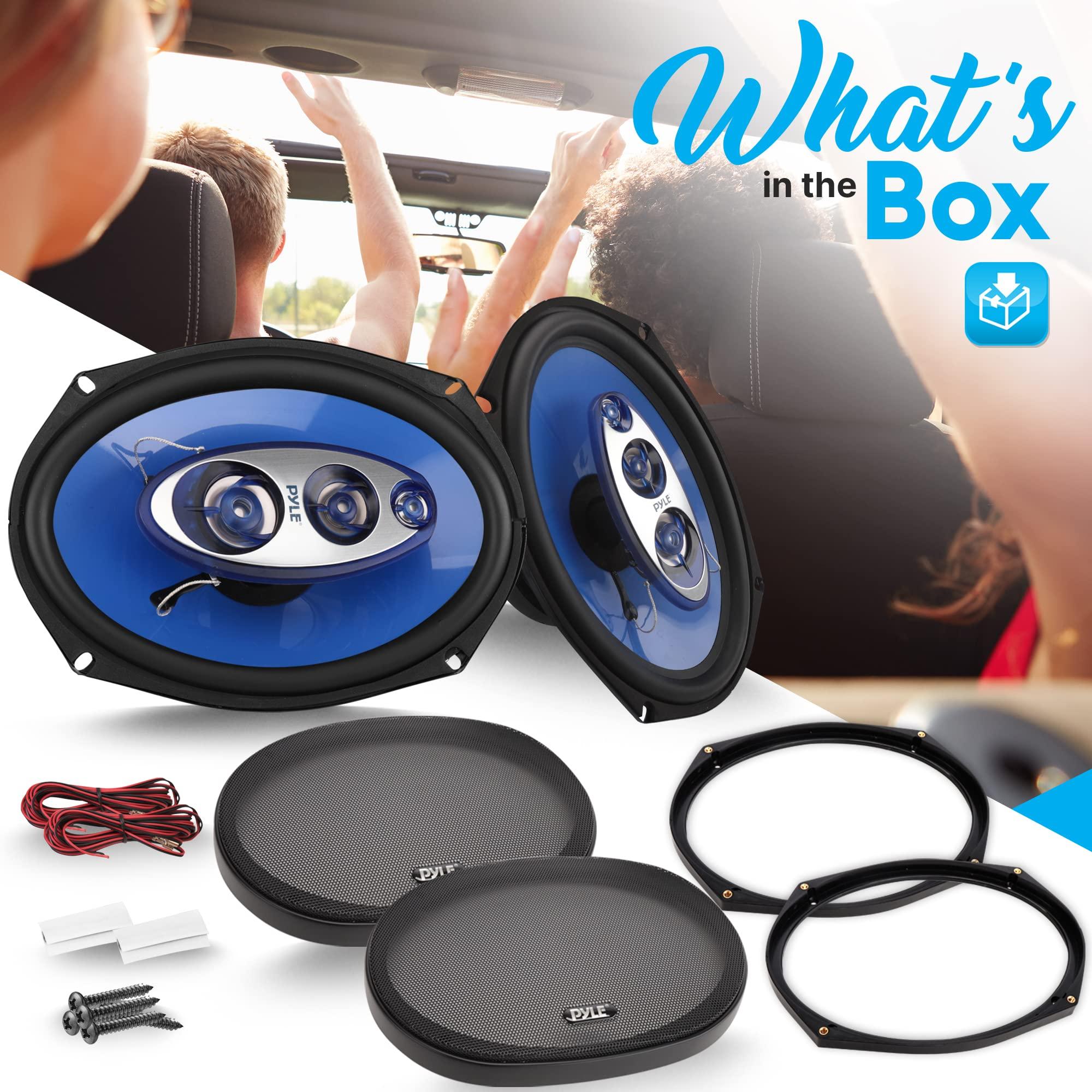 Pyle Pyle 6x9/7x10 Car Speakers 4-Way Quadriaxial Full Range Sound Audio - Blue Pair | Pyle 6.5" Three-Way Sound Speaker System - 360W Power Handling, Blue