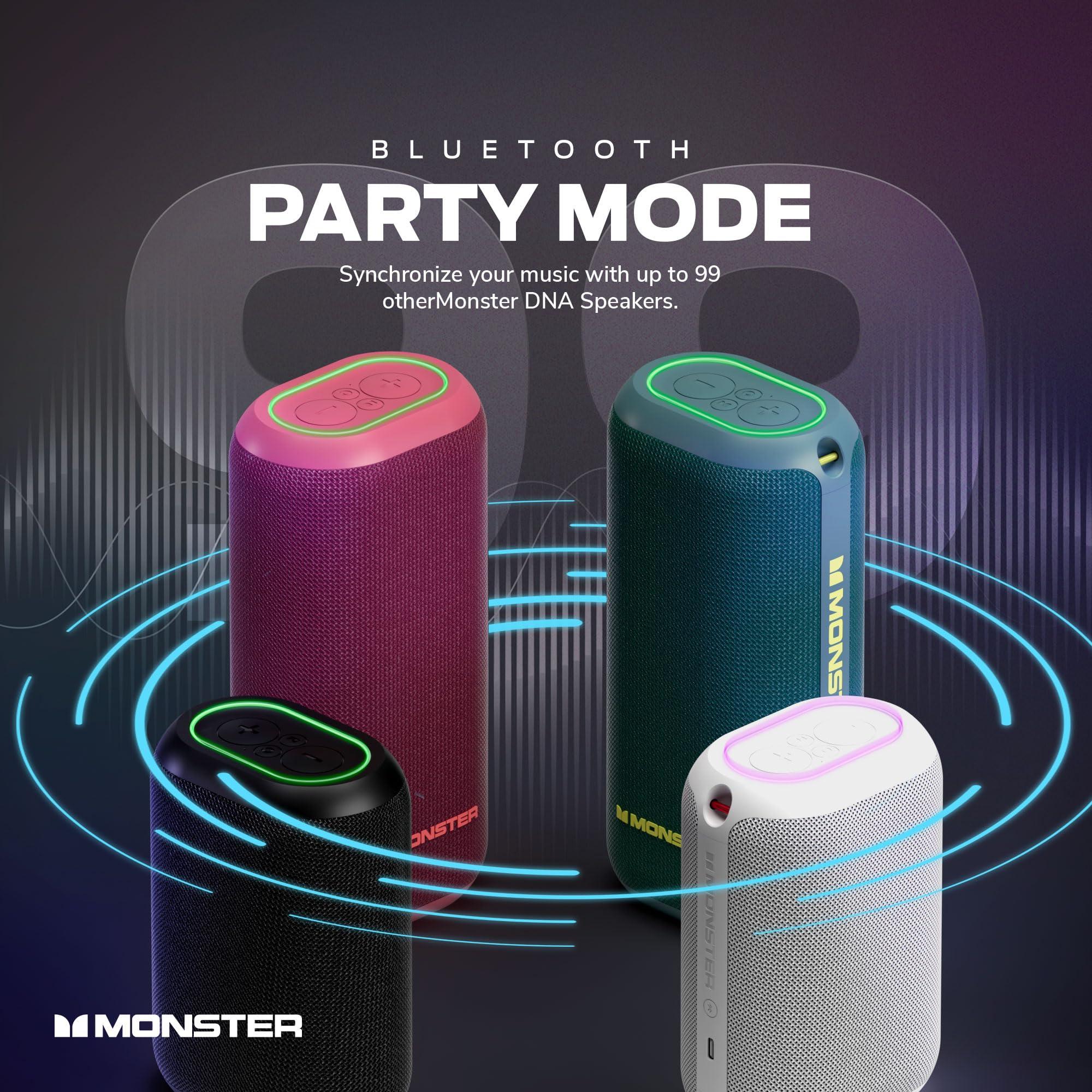 Monster Monster DNA One Portable Bluetooth Speaker, Loud Portable Speaker with 360 Bass Sound and 10W Qi Certified Wireless Charging Pad, IP67 Waterproof- for Travel, Indoor and Outdoor Use