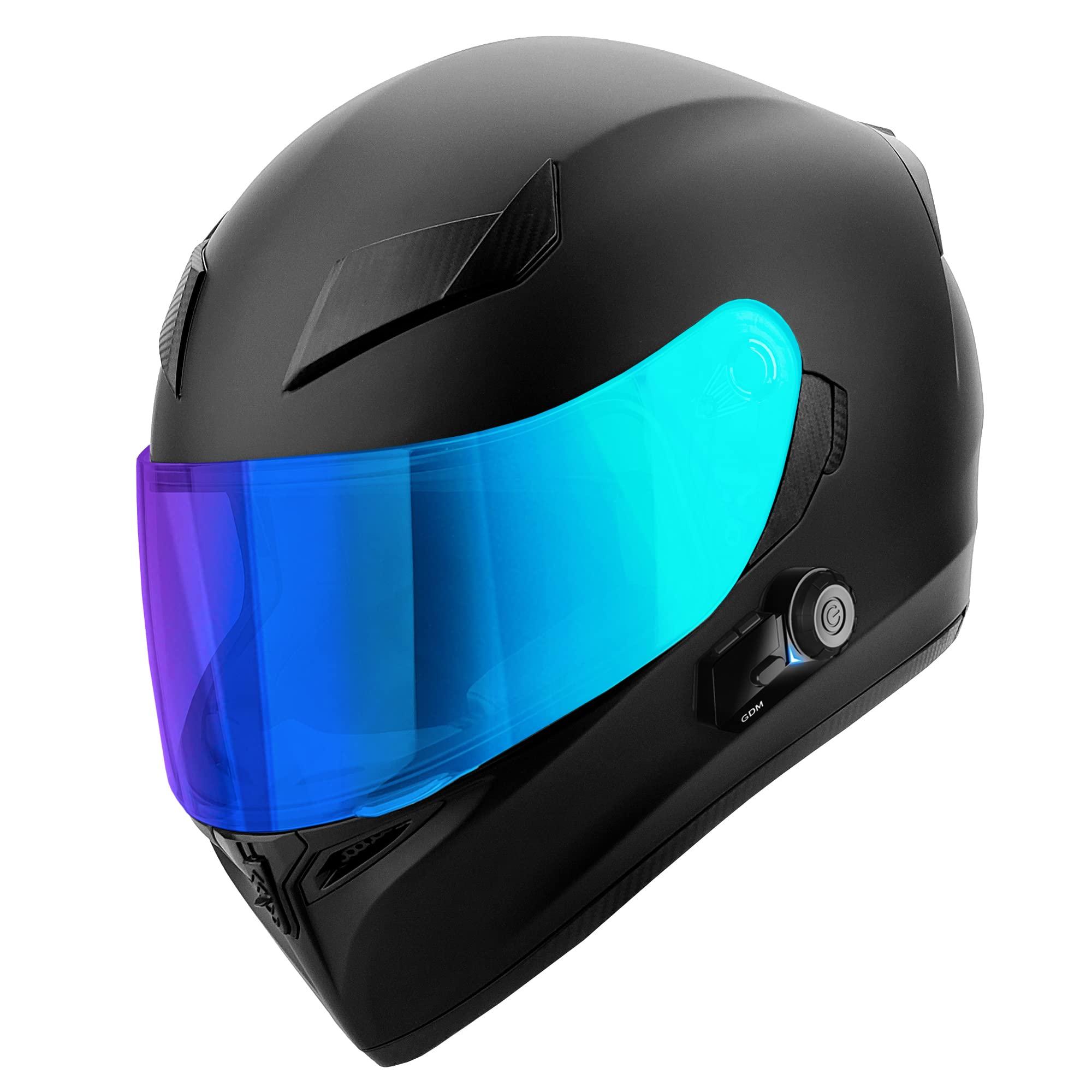 GDM GDM Motorcycle Helmet with Bluetooth Headset - Large (Matte Black, with Clear & Iridium Shields)