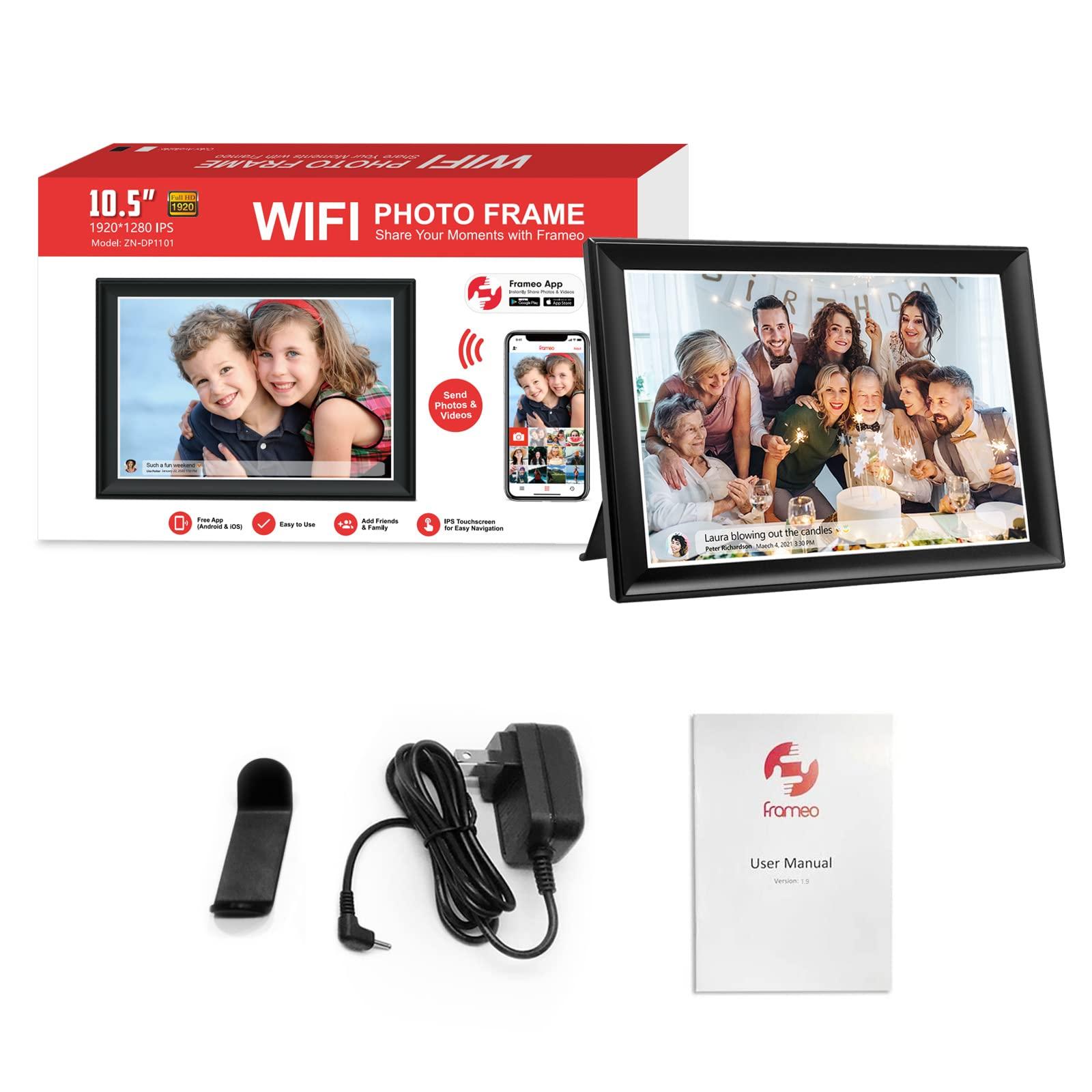 akimart 64GB FRAMEO 10.5 Inch Smart WiFi Digital Photo Frame 1920x1280 FHD IPS LCD Touch Screen, Auto-Rotate, 64GB Storage, Support SD Card & USB Drive, Share Moments Instantly via Frameo App from Anywhere