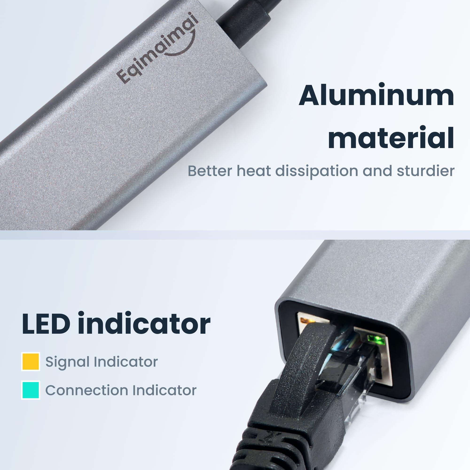 eqimaimai USBC Ethernet Adapter 2 Pack,2Pcs TypeC to RJ45 Ethernet Gigabit Network Adapter Compatible with Windows, MacOS, Linux, and More TypeC to RJ45 with 1000MBPS (2*USB C to RJ45)