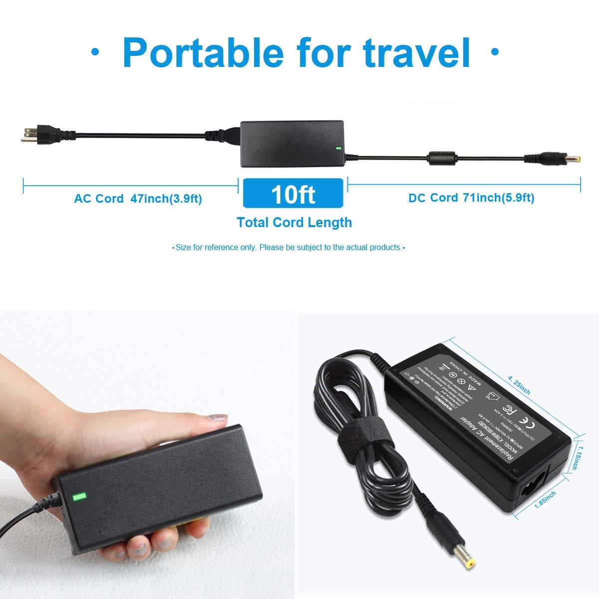 Emanjor 65W 19V 3.42A AC Adapter Charger Compatible with Acer Aspire V5 V3 V7 S3 E1 R3 R7 M5 E1 5349 5750 5250 7560 AS7750, Monitor S202HL H236HL G246HL H276HL G276HL S220HQL HN274H PA-1650-86 Power Supply