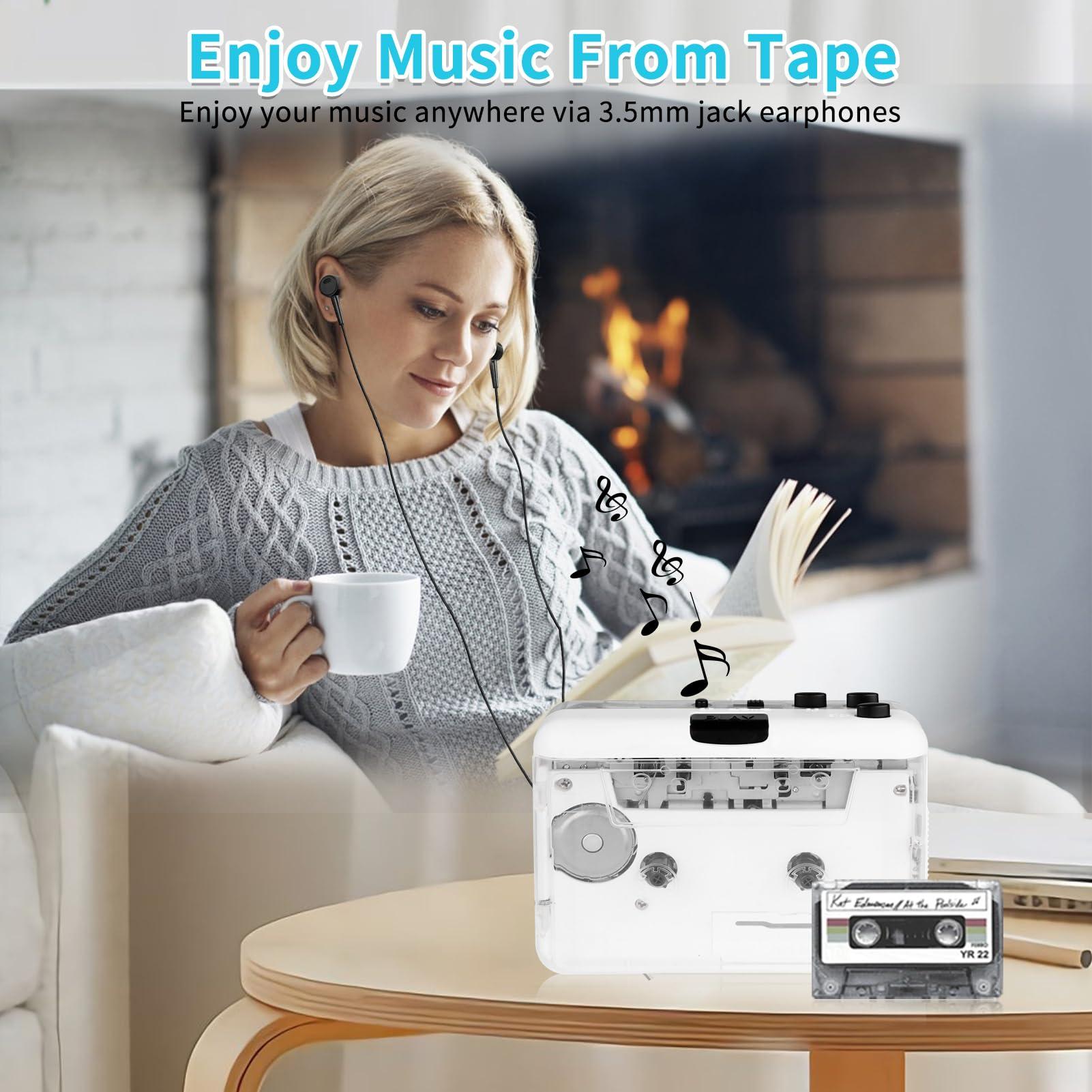 Burtowic Cassette Player- Clear StereoAuto Reverse Cassette Tape Player-Cassette Tape to MP3 Converter with Tape Converter Software-Built-in Cool Copper Wheel MovementEarphone