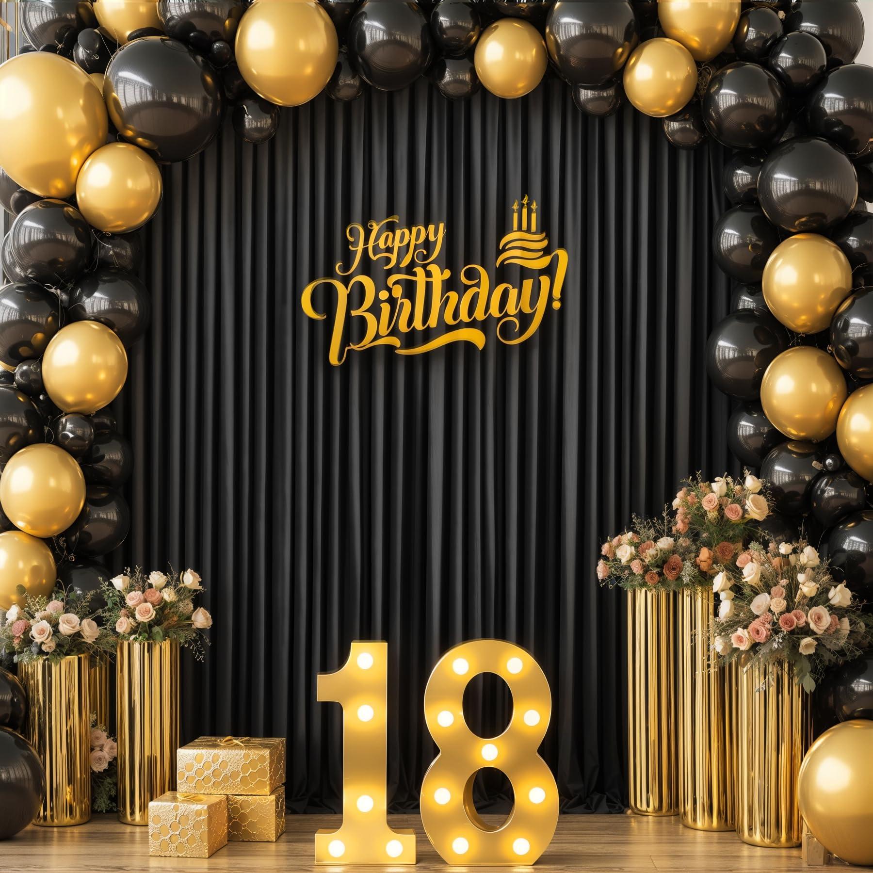 Suppromo 6 Panels Black Backdrop Curtain for Parties Black Wrinkle Free 30ft x 10ft Backdrop Drapes for Birthday Party Wedding Photo Photography Polyester Fabric Background Decoration
