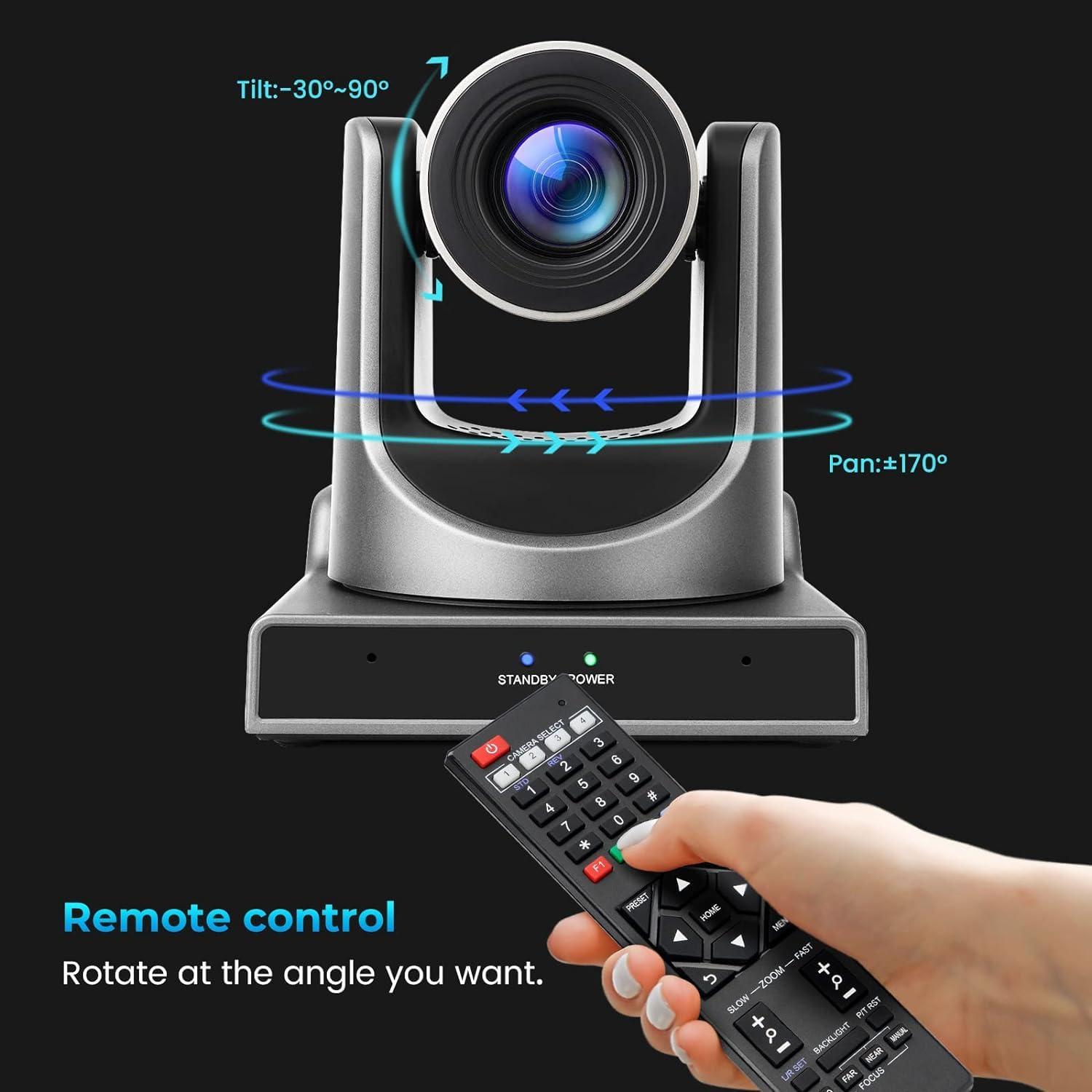 SMTAV SMTAV AI Tracking PTZ Camera, 20X SDI Camera HDMI/SDI/USB3.0/Live Streaming Outputs for Meeting, Church, Events, Teaching (20X Optics Zoom, Black)