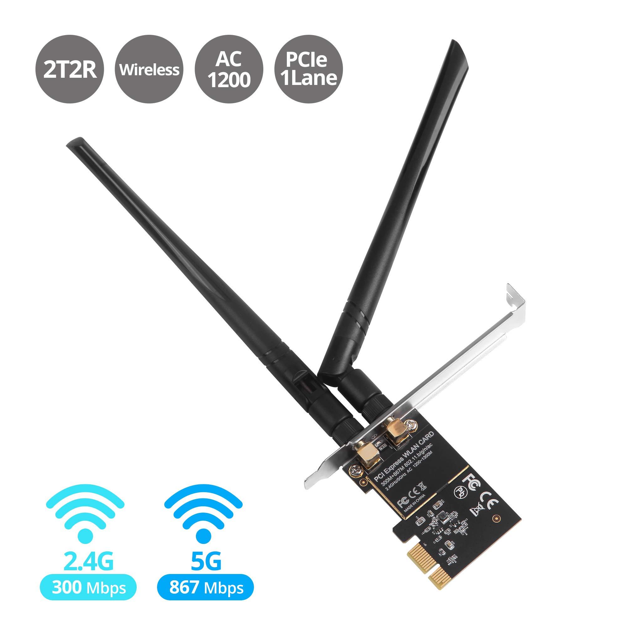 SIIG SIIG Wireless 2T2R Dual Band WiFi Ethernet PCIe Card -AC1200, WiFi Network PCIe Card,PCIe 2.0 x1 to 2T2R 2.4G/5G Dual Band Wireless,802.11ac,RTL8812AE,for 32/64bit Windows 10/8.1/7,LB-WR0011-S1