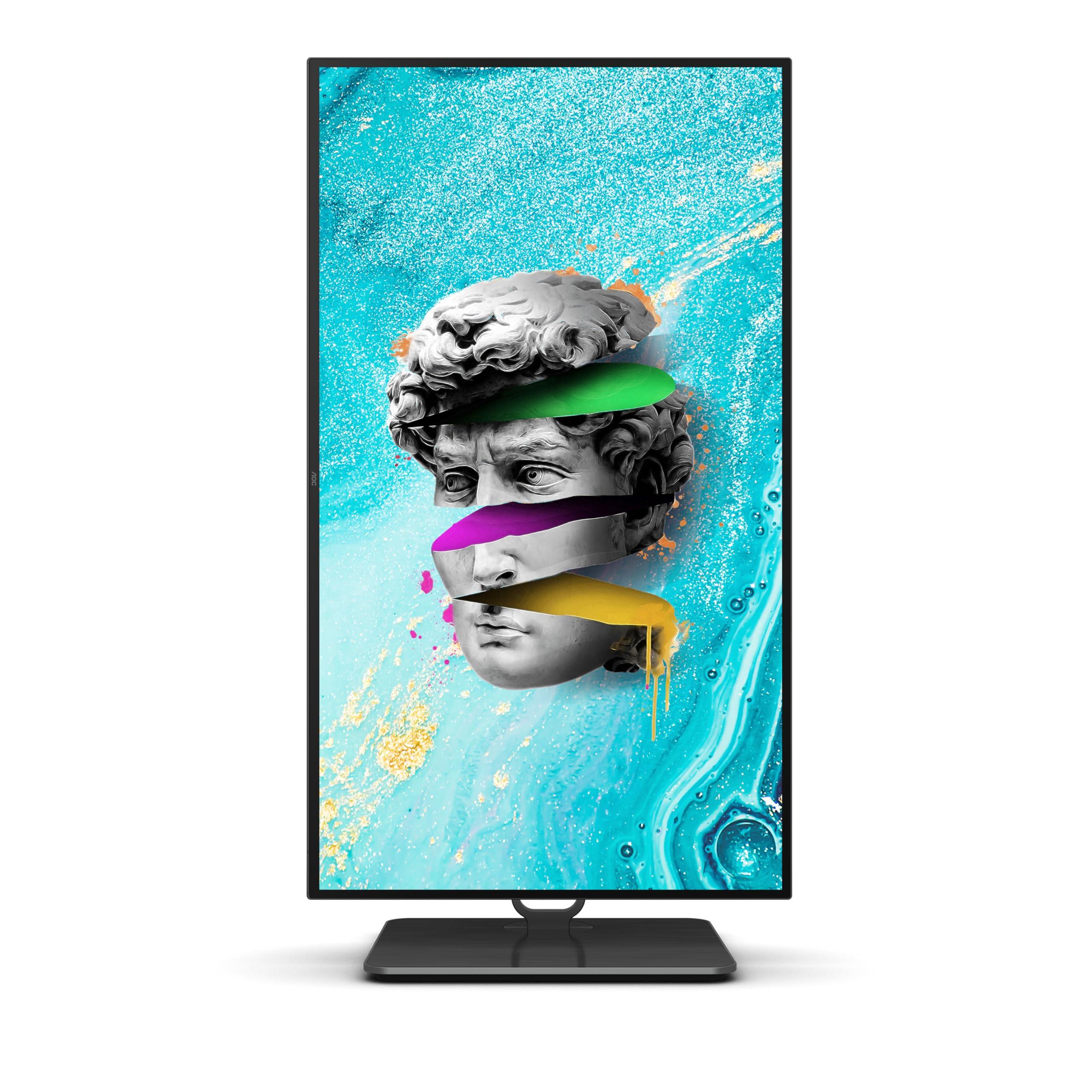 AOC AOC U27U2DP 27" 4K Frameless Monitor, UHD 3840 x 2160, KVM, RJ45, USB-C Docking, Height Adjustable Stand