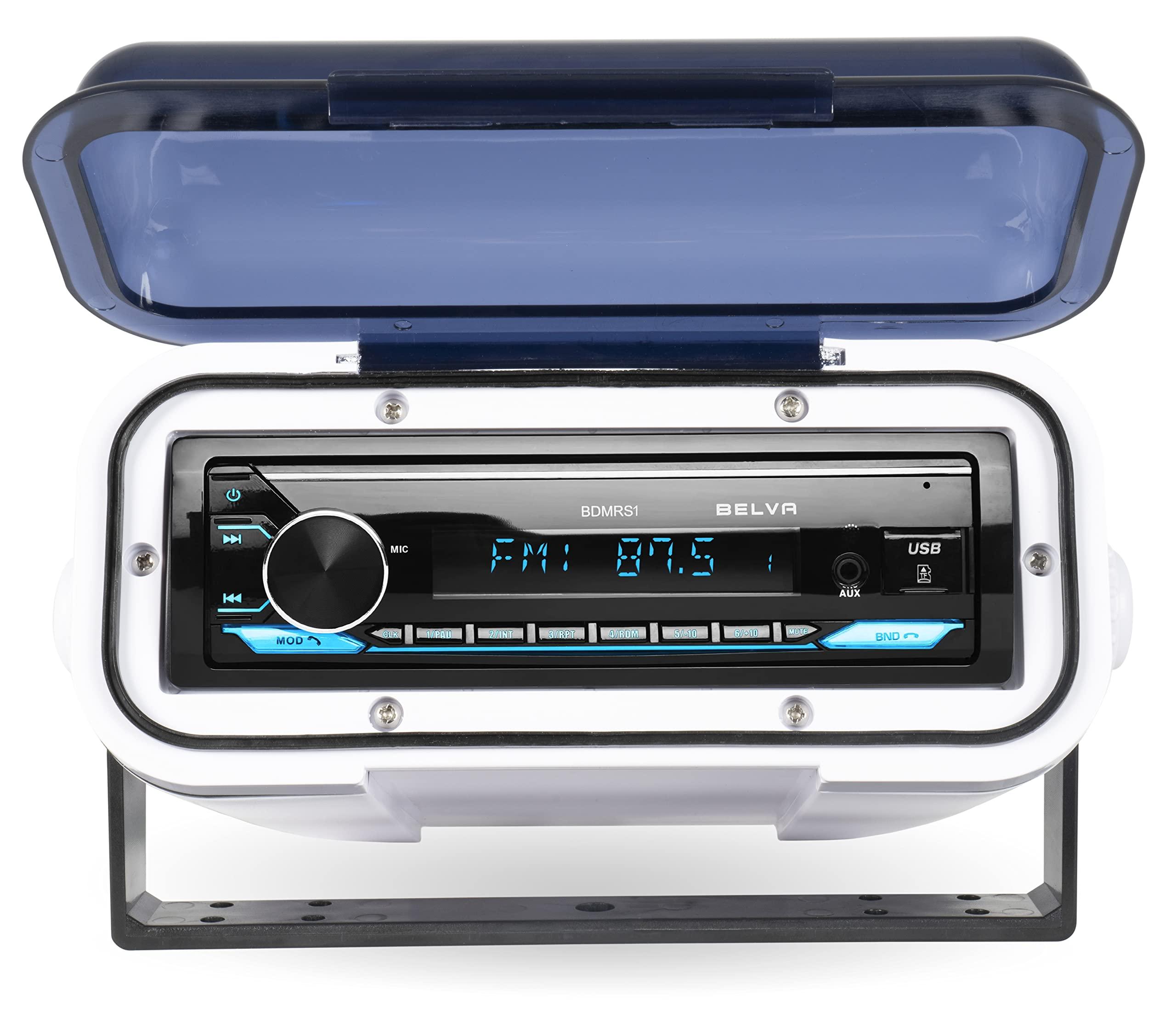 BELVA Belva BMRC6W White Fully Enclosed Marine Radio Cover/Radio Splash Guard for Deck or Overhead Installs, Water-Resistant with Flip-up Style